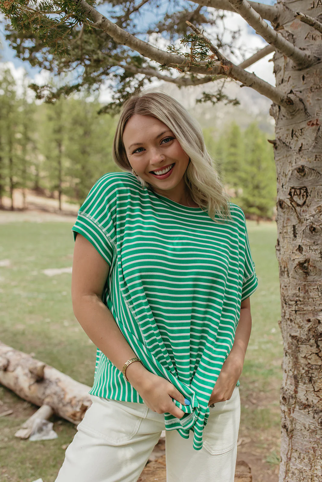 THE HAVEN STRIPED WAFFLE SHIRT IN GREEN - Payfeveri