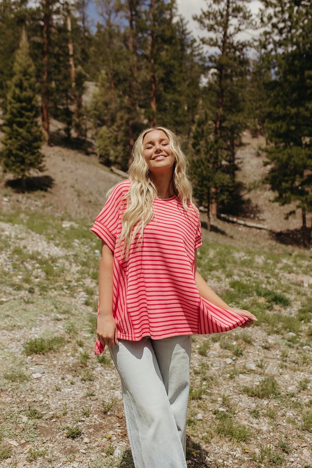 THE HAVEN STRIPED WAFFLE SHIRT IN PINK - Payfeveri