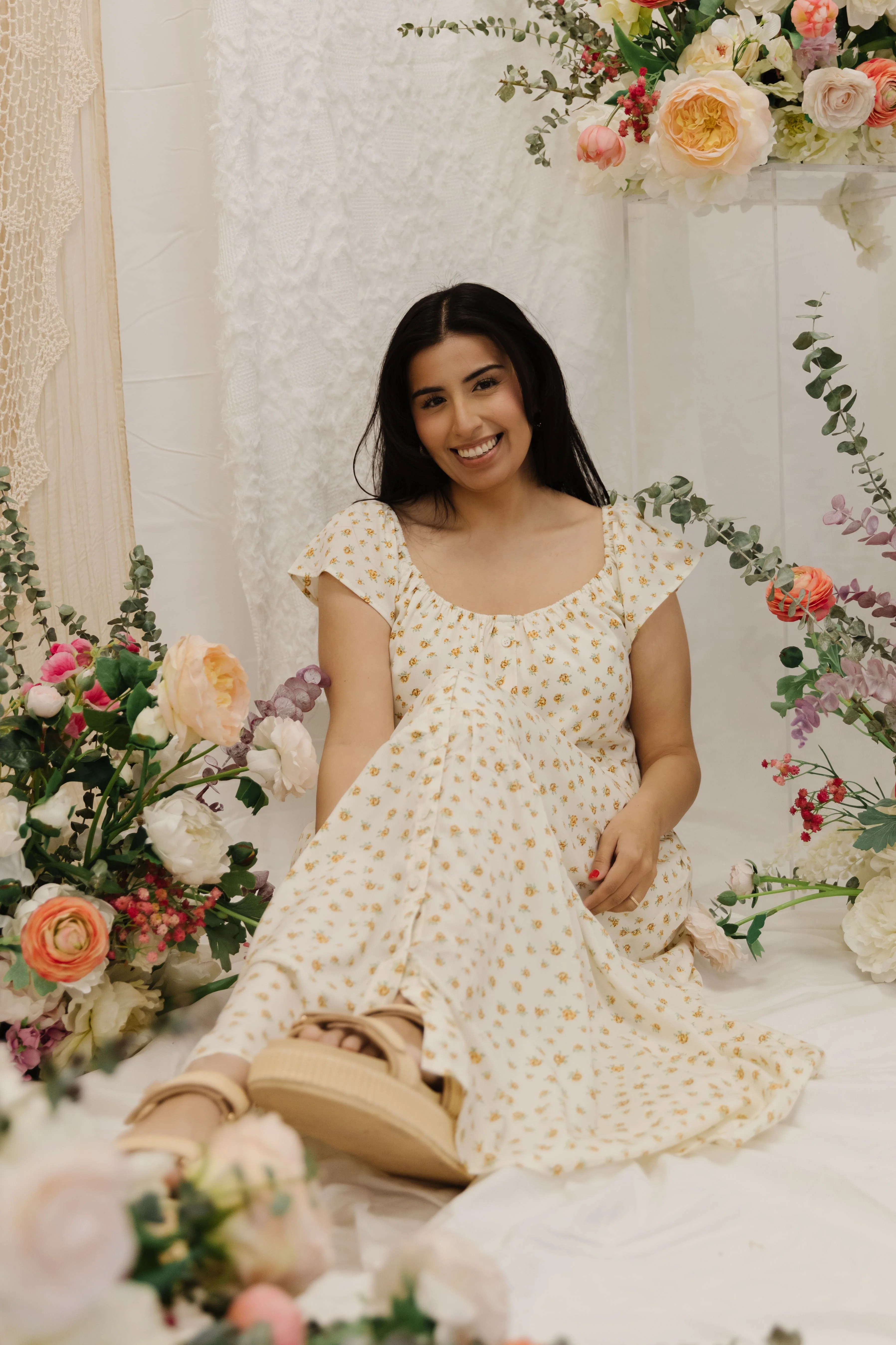 THE SESSALY FLORAL BUTTON UP MIDI DRESS IN YELLOW - Payfeveri