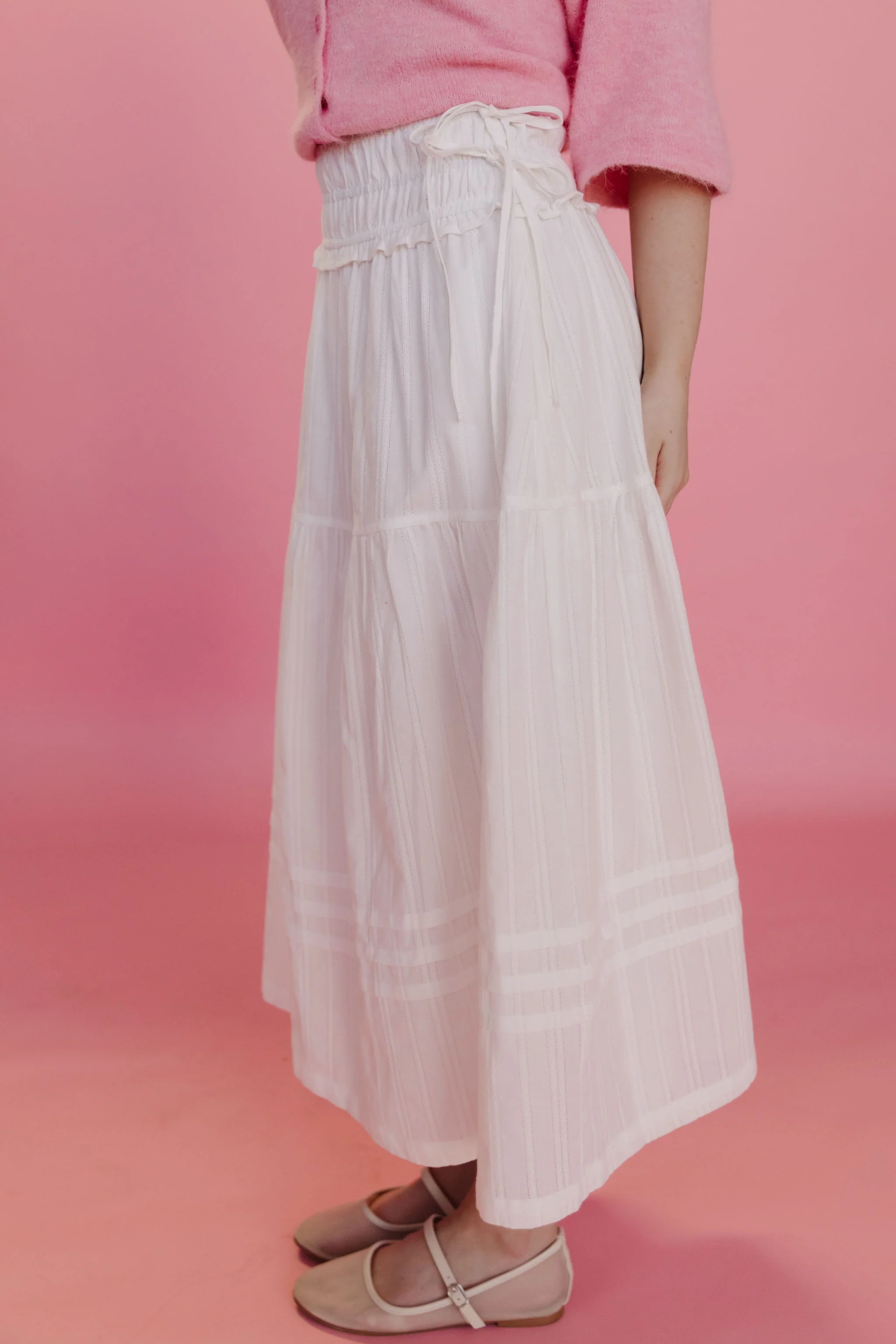 THE MANON SIDE TIE LINEN MAXI SKIRT IN WHITE - Payfeveri