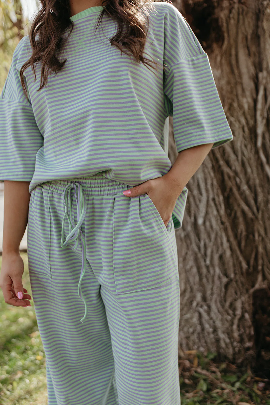 THE CHARITY STRIPED SET IN MINT & LILAC - Payfeveri