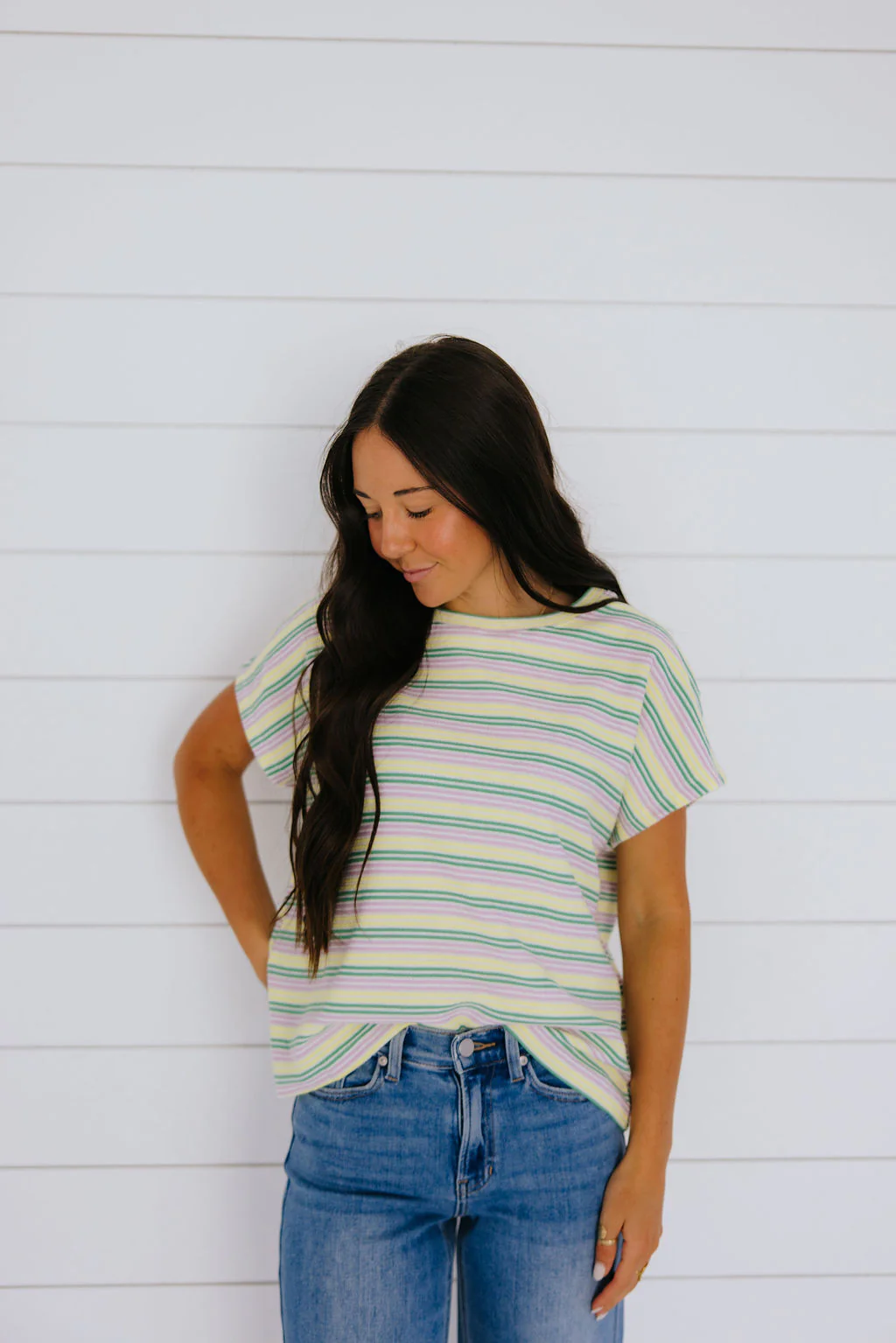 THE HAYDEN STRIPED BOXY TEE IN YELLOW - Payfeveri