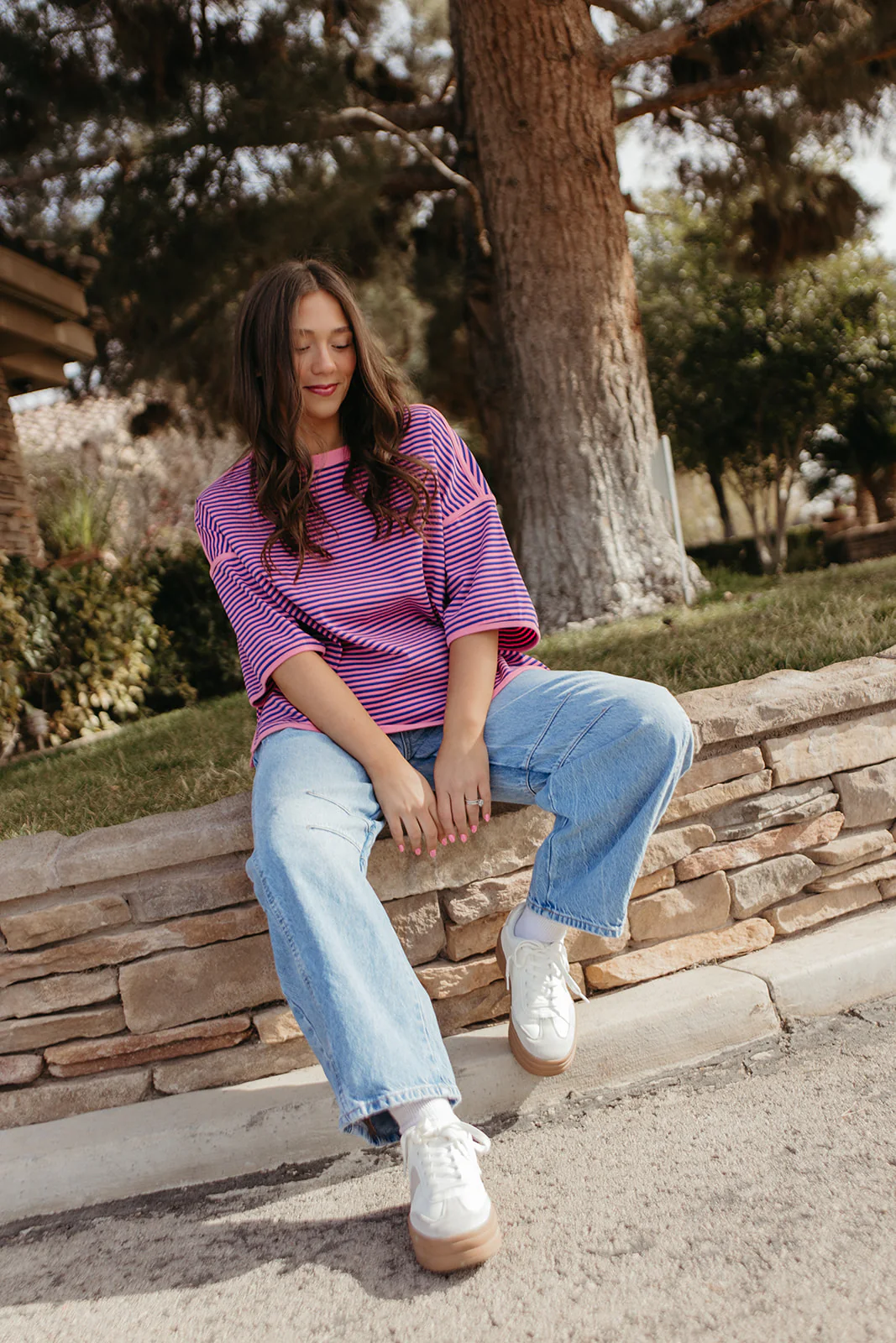 THE ALICIA STRIPED OVERSIZED KNIT TOP IN PINK - Payfeveri