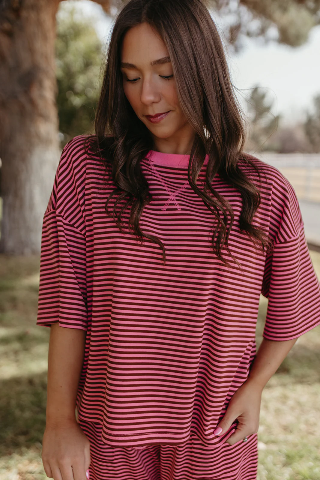 THE CHARITY STRIPED SET IN PINK AND BROWN - Payfeveri