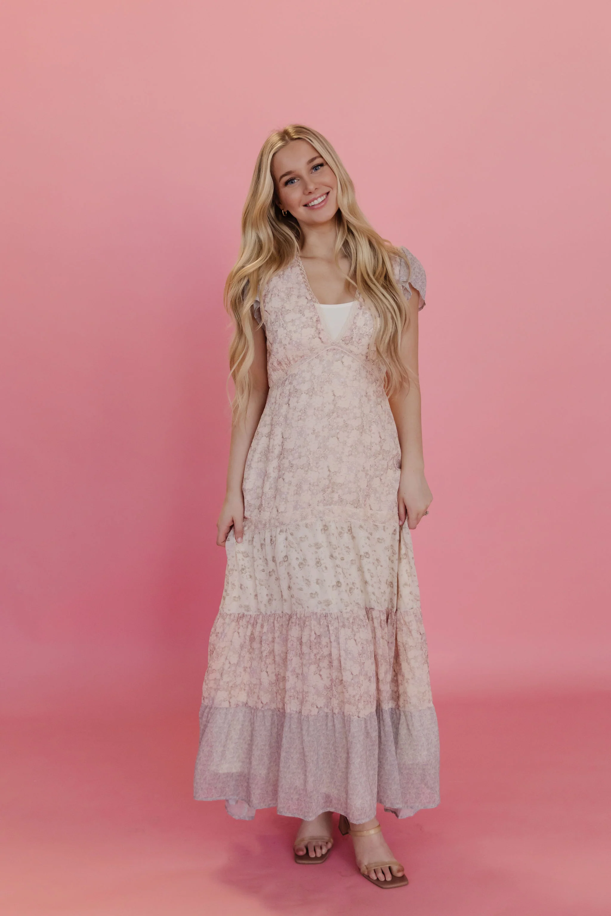 THE CORIANNE LACE TRIM MAXI DRESS IN PINK - Payfeveri