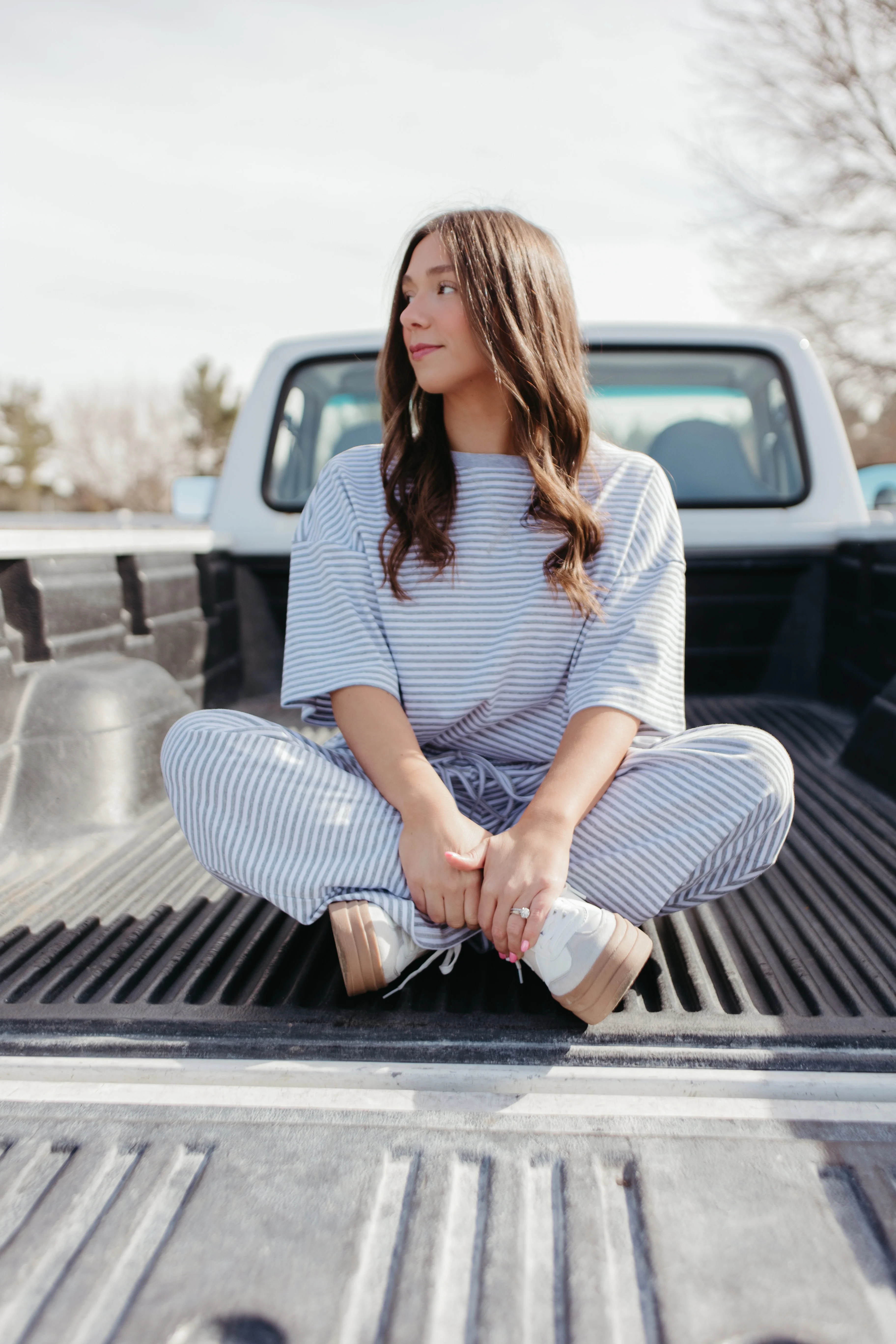 THE CHARITY STRIPED SET IN HEATHER GREY AND WHITE - Payfeveri