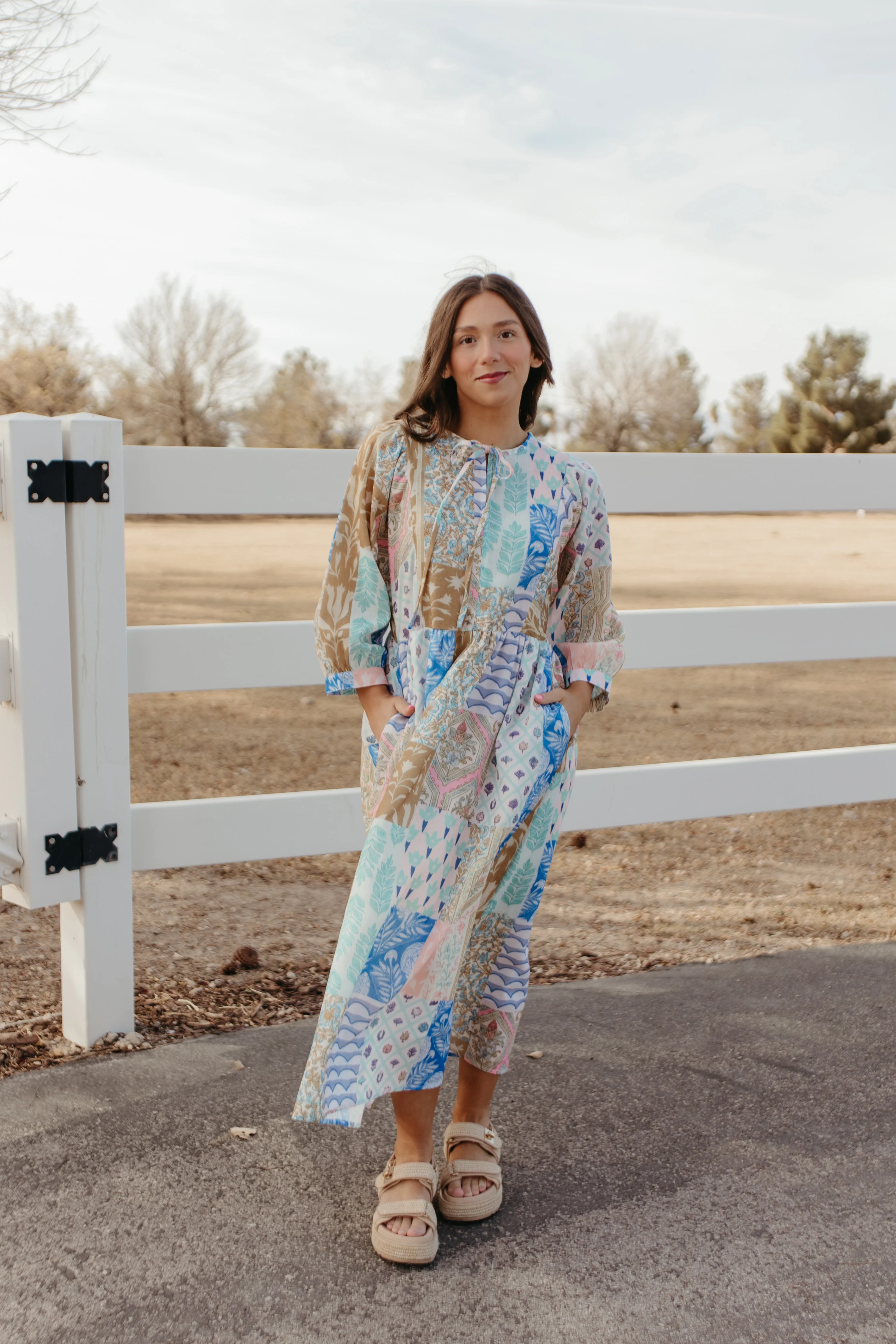 THE SALENA MULTI PRINT MAXI DRESS IN BLUE - Payfeveri