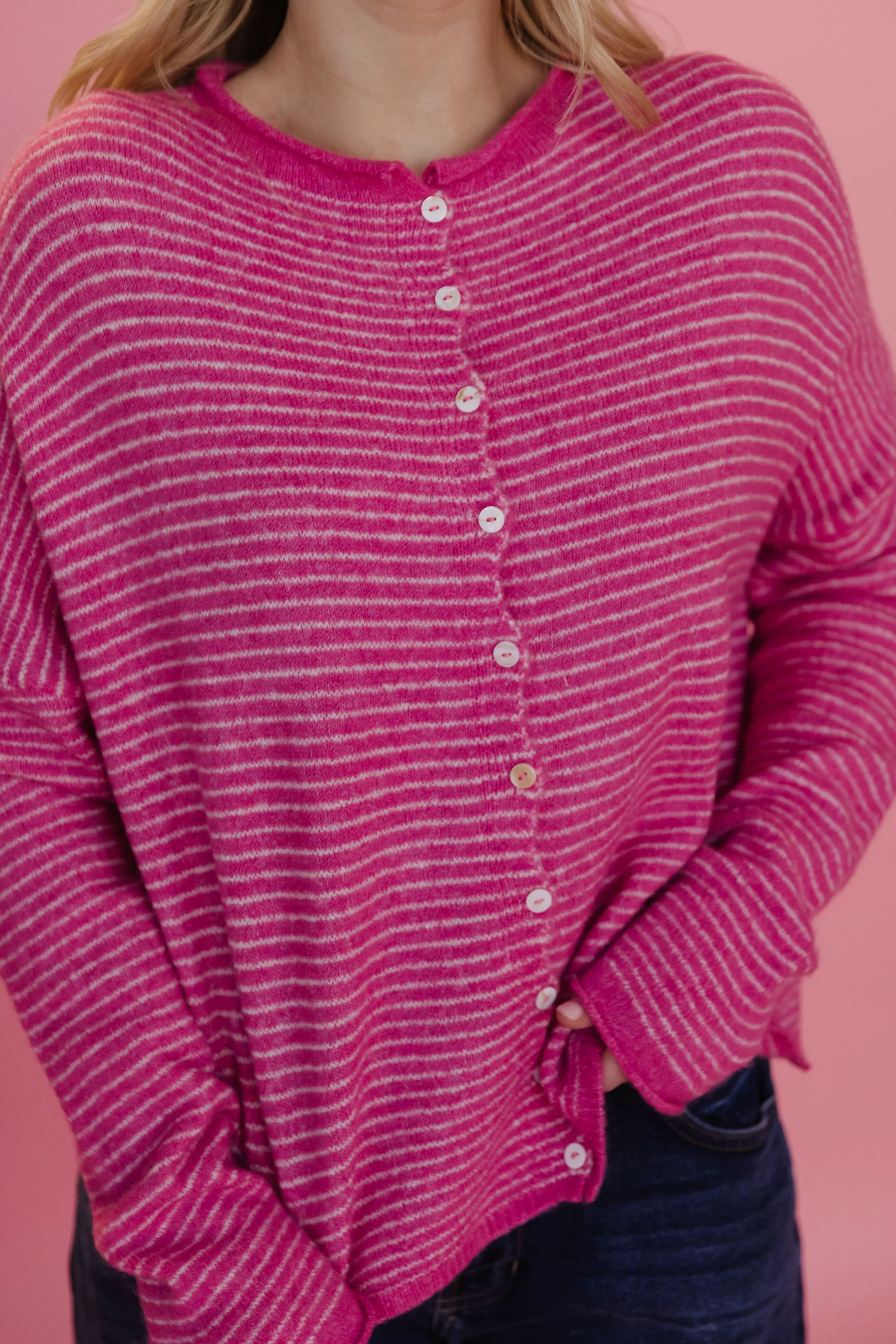 THE CAMPBELL CARDIGAN IN PINSTRIPED PINK - Payfeveri