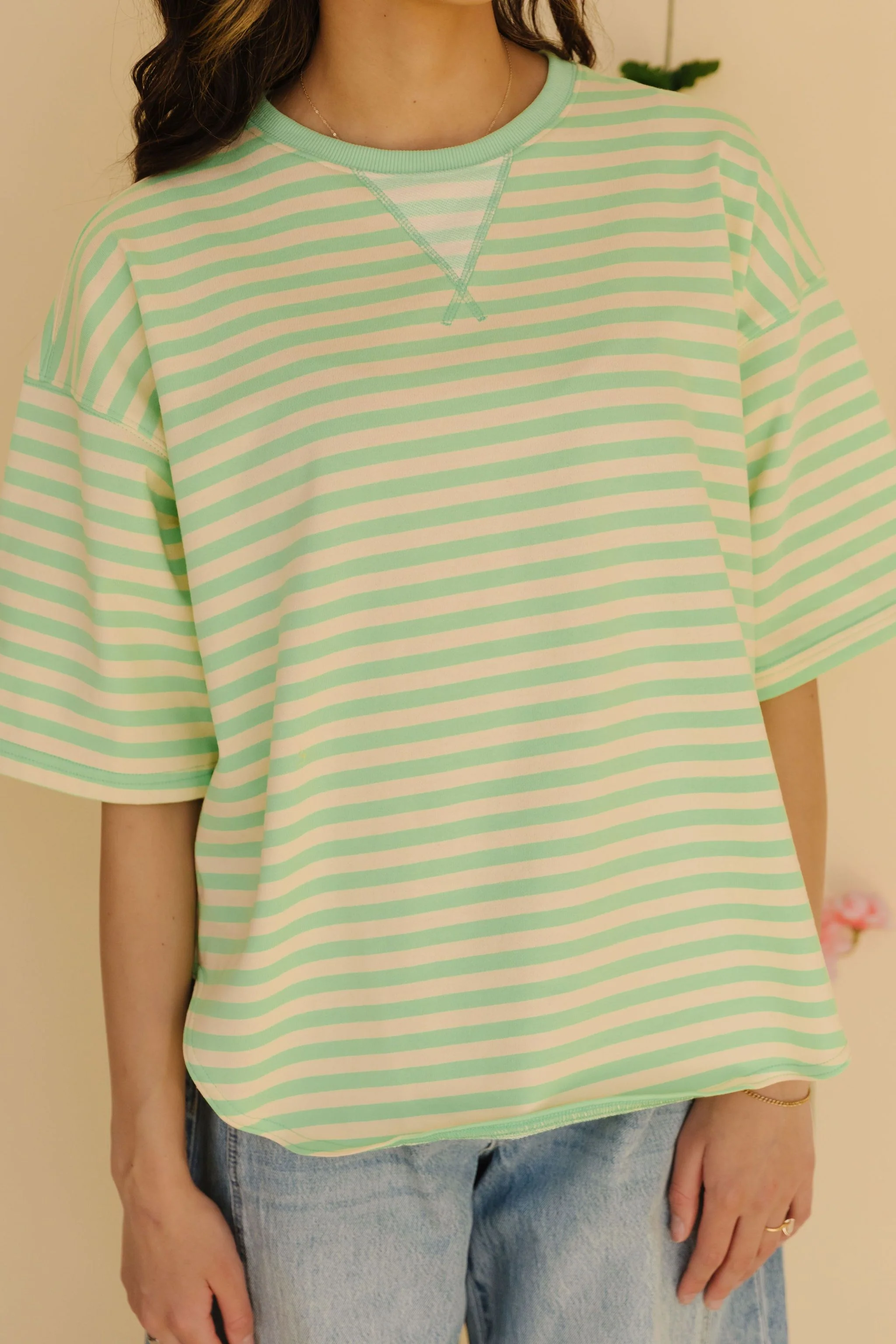 THE CORBIN OVERSIZED STRIPED TOP IN MINT - Payfeveri