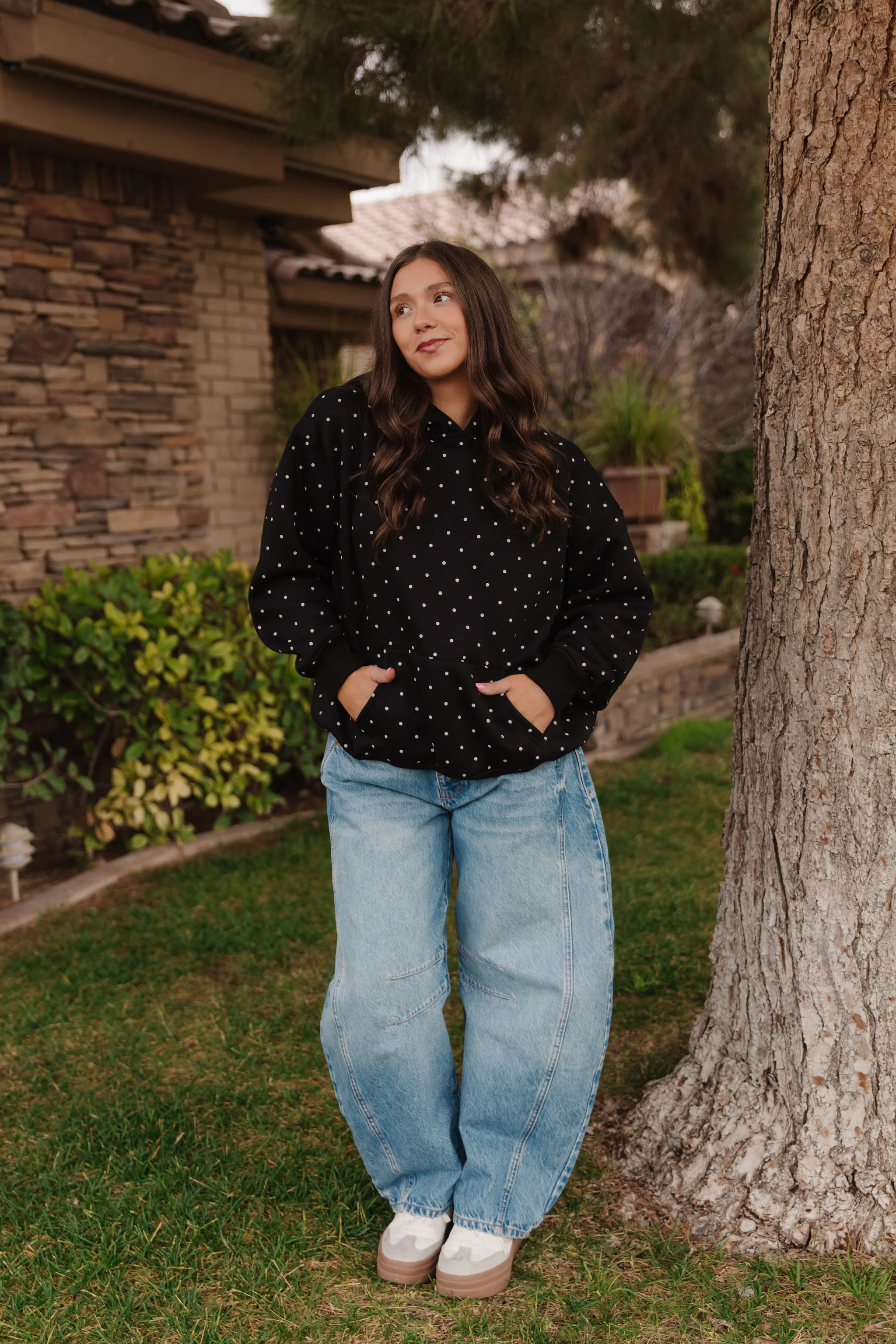 THE CLAIRE POLKADOT HOODIE IN BLACK - Payfeveri