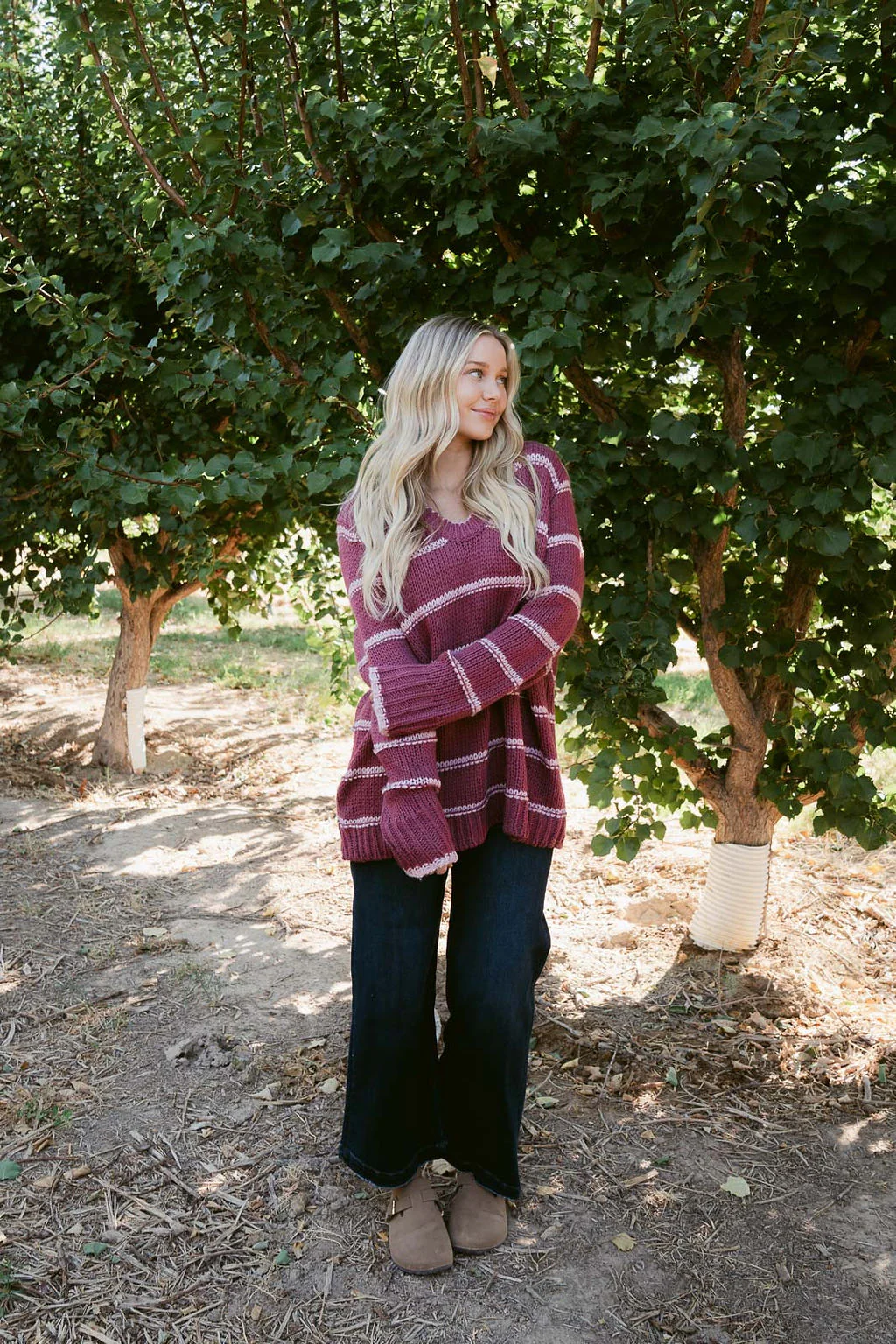 THE LEANN STRIPED SWEATER IN RASPBERRY - Payfeveri