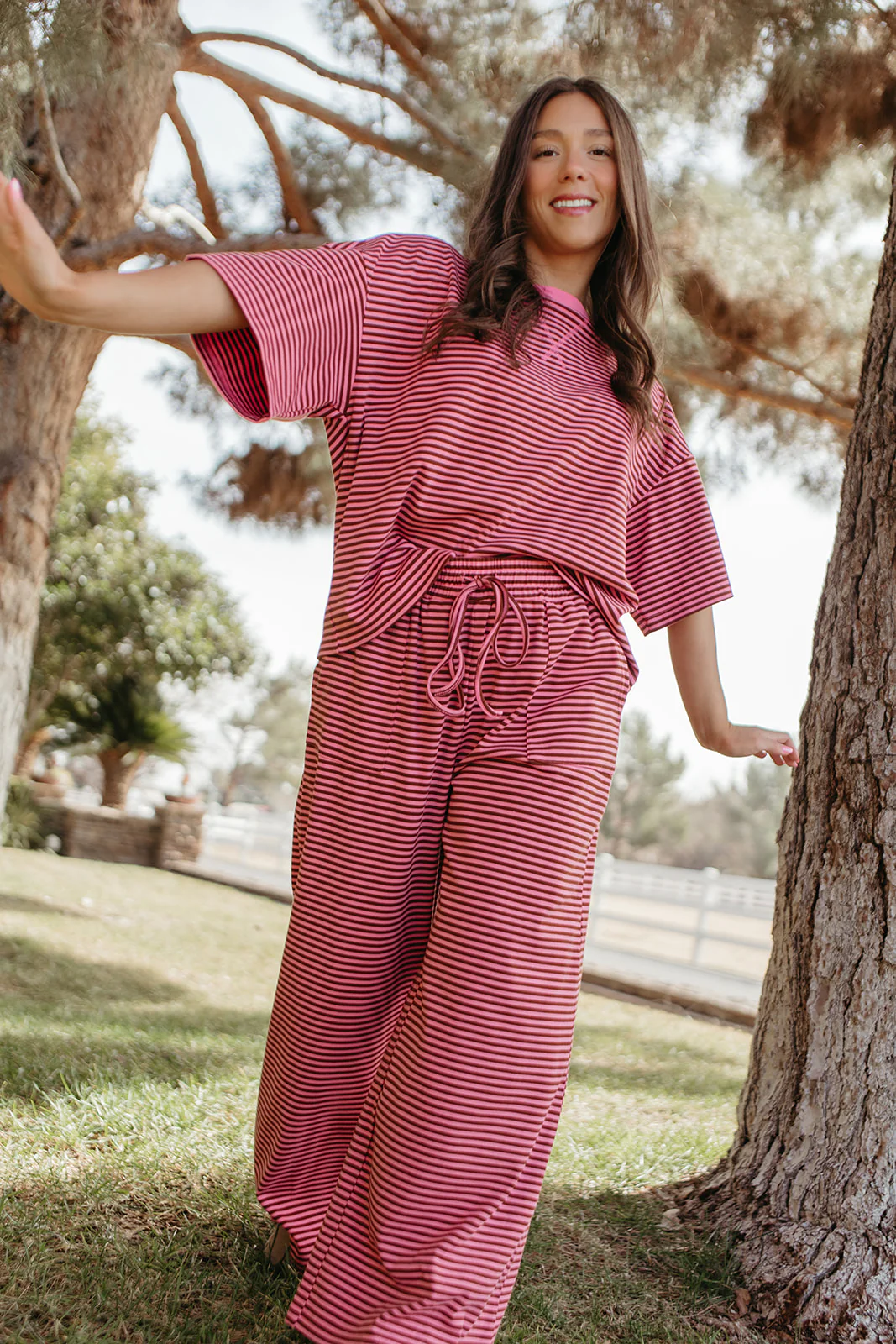 THE CHARITY STRIPED SET IN PINK AND BROWN - Payfeveri