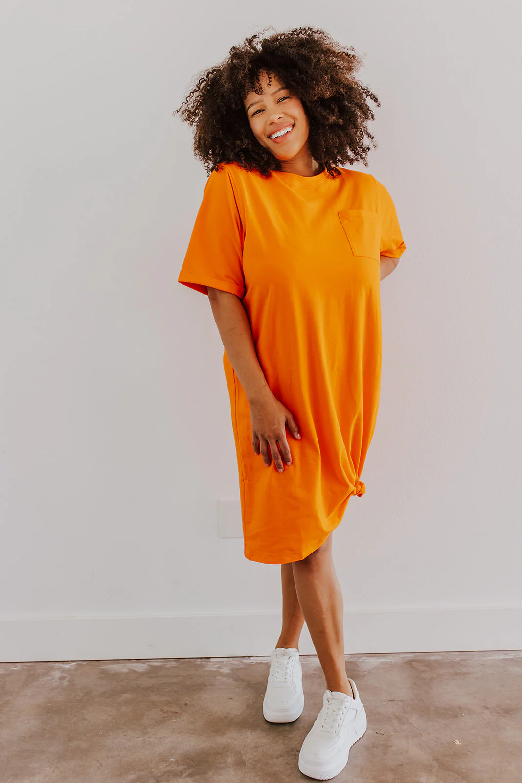 THE EASY DOES IT POCKET T-SHIRT DRESS BY PINK DESERT IN ORANGE - Payfeveri