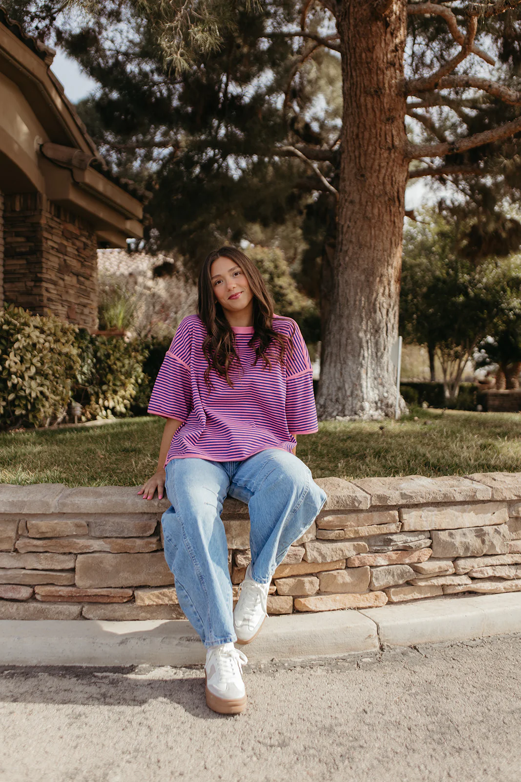 THE ALICIA STRIPED OVERSIZED KNIT TOP IN PINK - Payfeveri