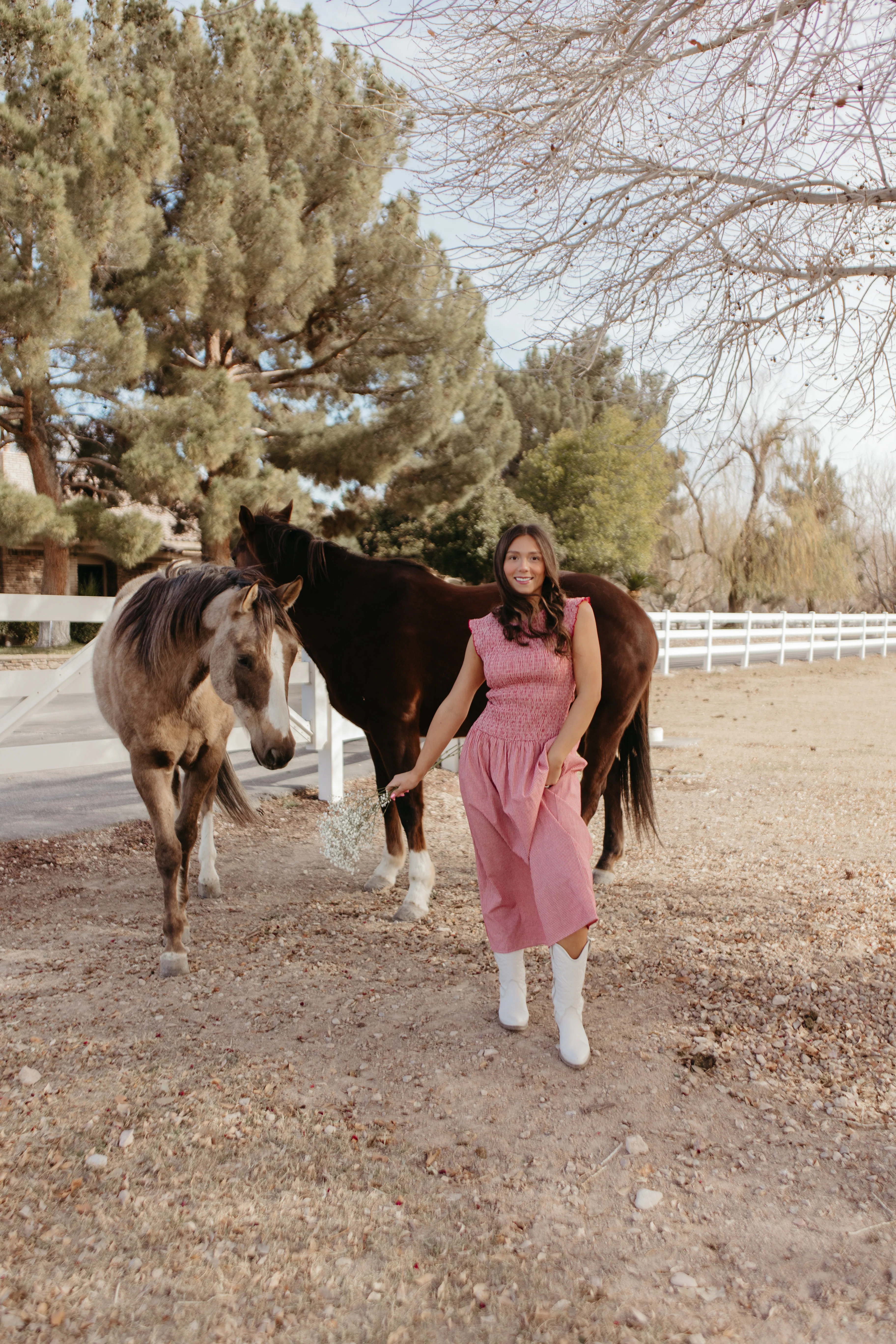 THE BLAIRE SMOCKED GINGHAM MIDI DRESS IN RED - Payfeveri