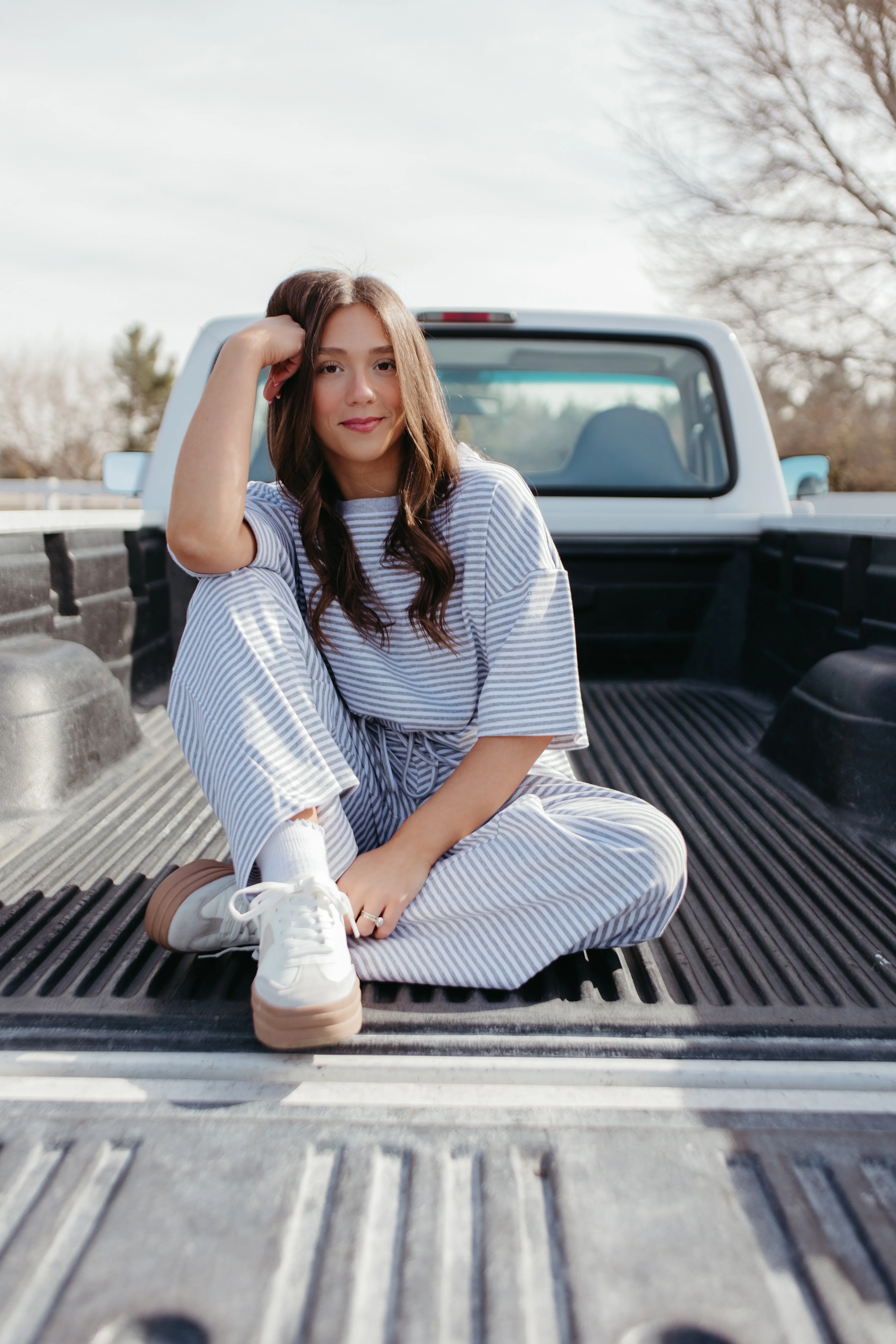 THE CHARITY STRIPED SET IN HEATHER GREY AND WHITE - Payfeveri
