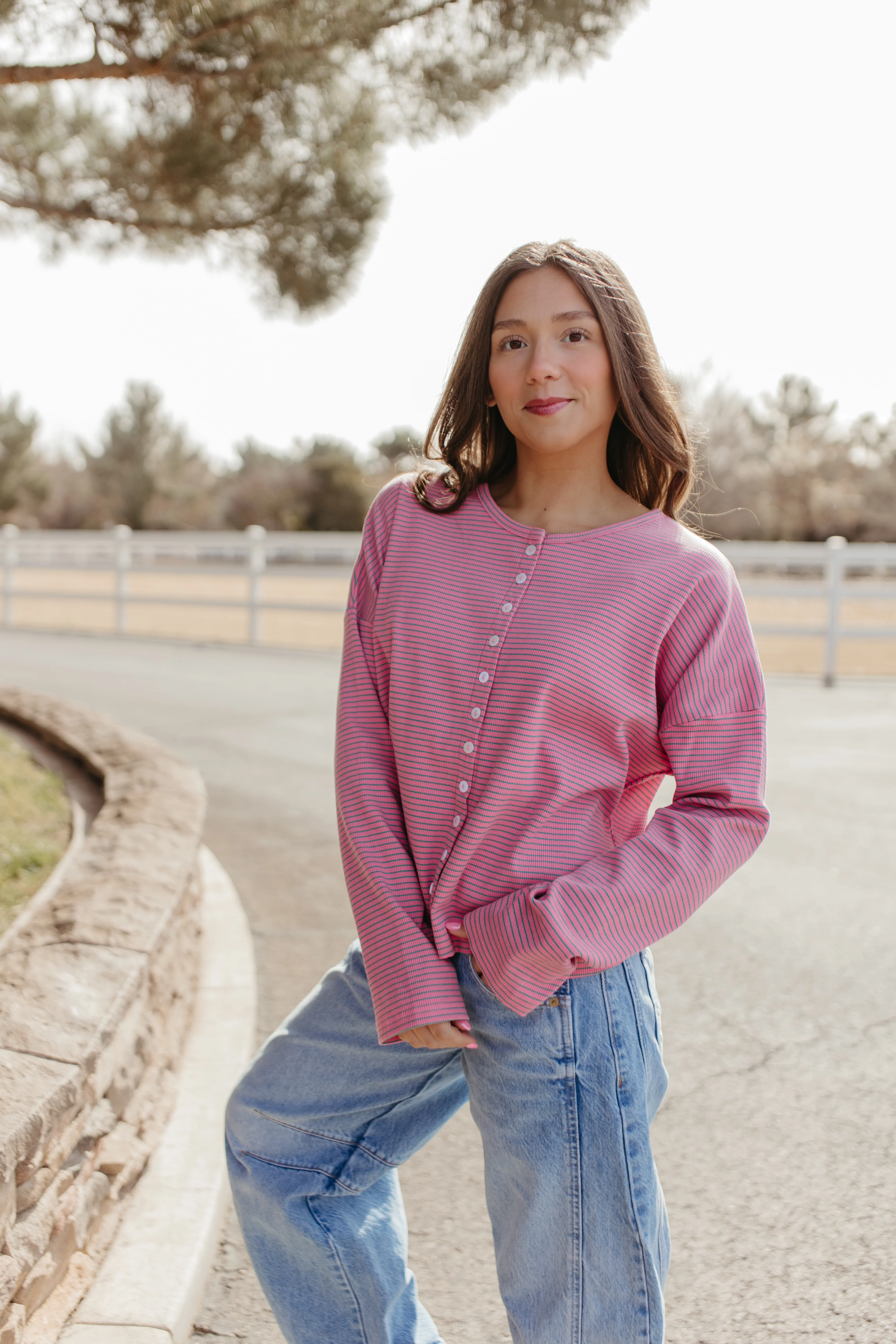 THE RYLEE RIBBED CARDIGAN IN PINK MINI STRIPE - Payfeveri