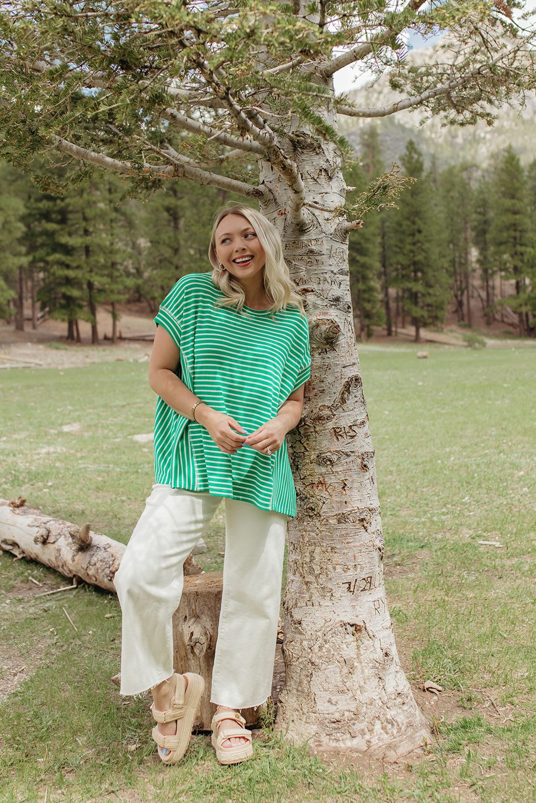 THE HAVEN STRIPED WAFFLE SHIRT IN GREEN - Payfeveri