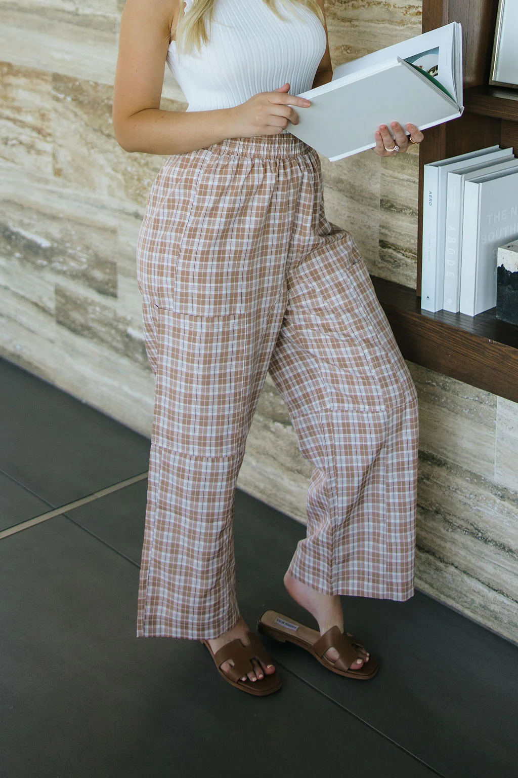 THE KIARA PLAID WIDE LEG PANTS IN BROWN - Payfeveri