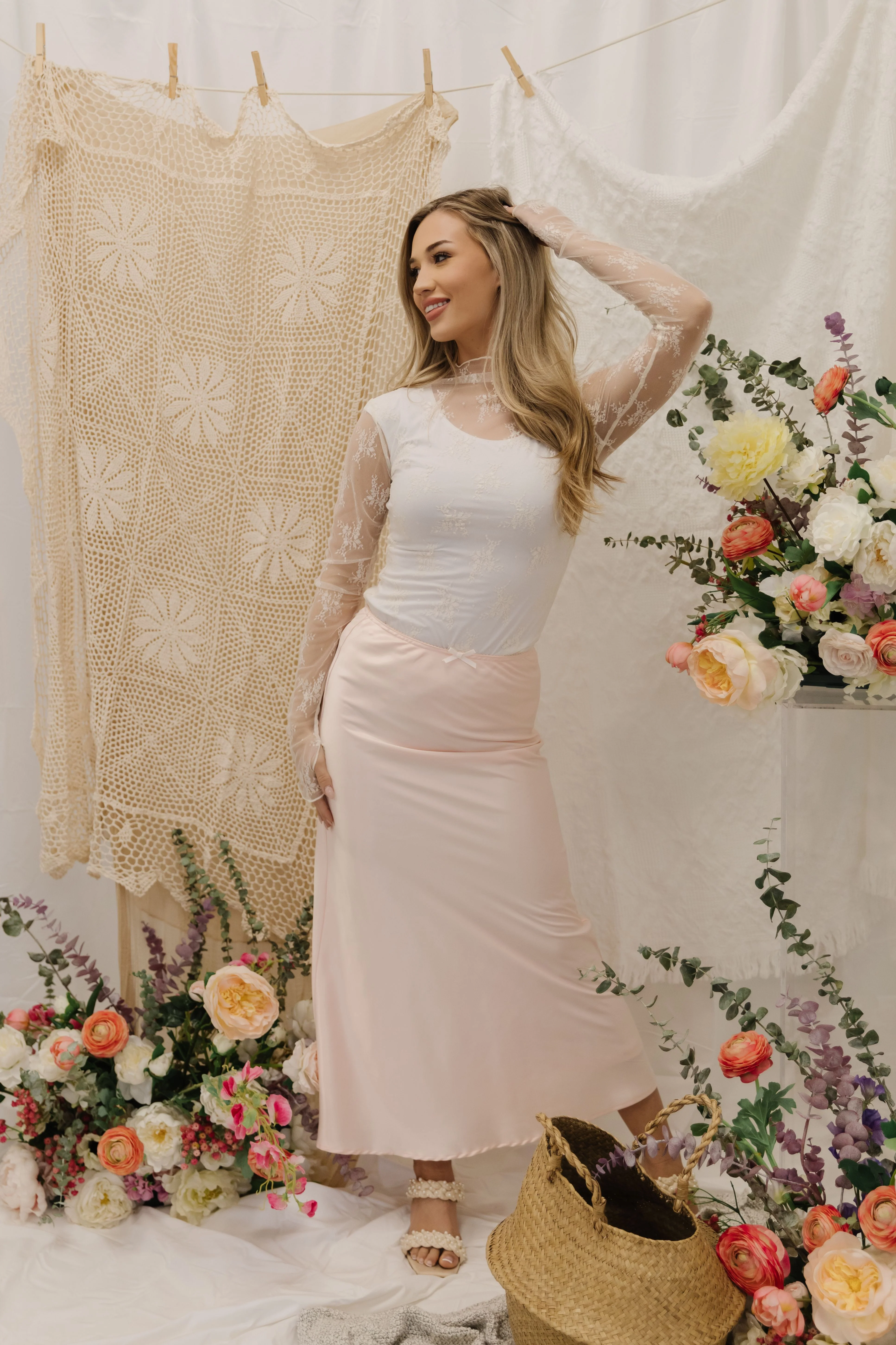 THE MAISIE SATIN MAXI SKIRT IN BABY PINK - Payfeveri