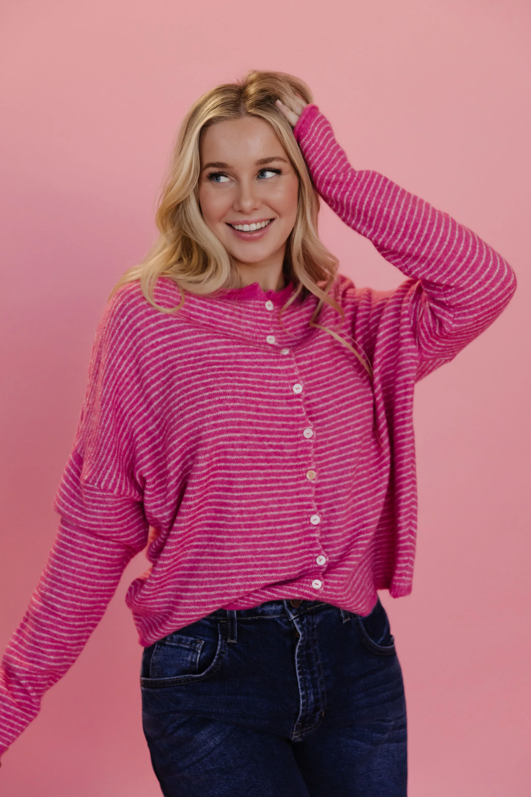 THE CAMPBELL CARDIGAN IN PINSTRIPED PINK - Payfeveri