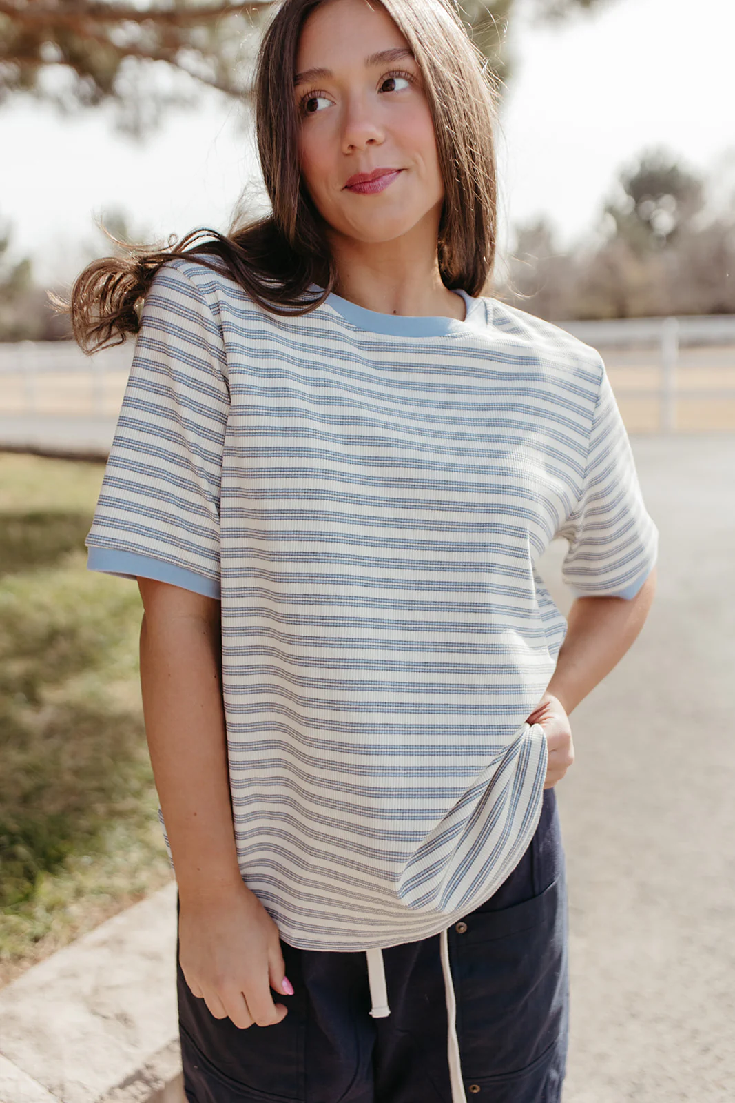 THE ALDEN STRIPED TOP IN SKY BLUE - Payfeveri