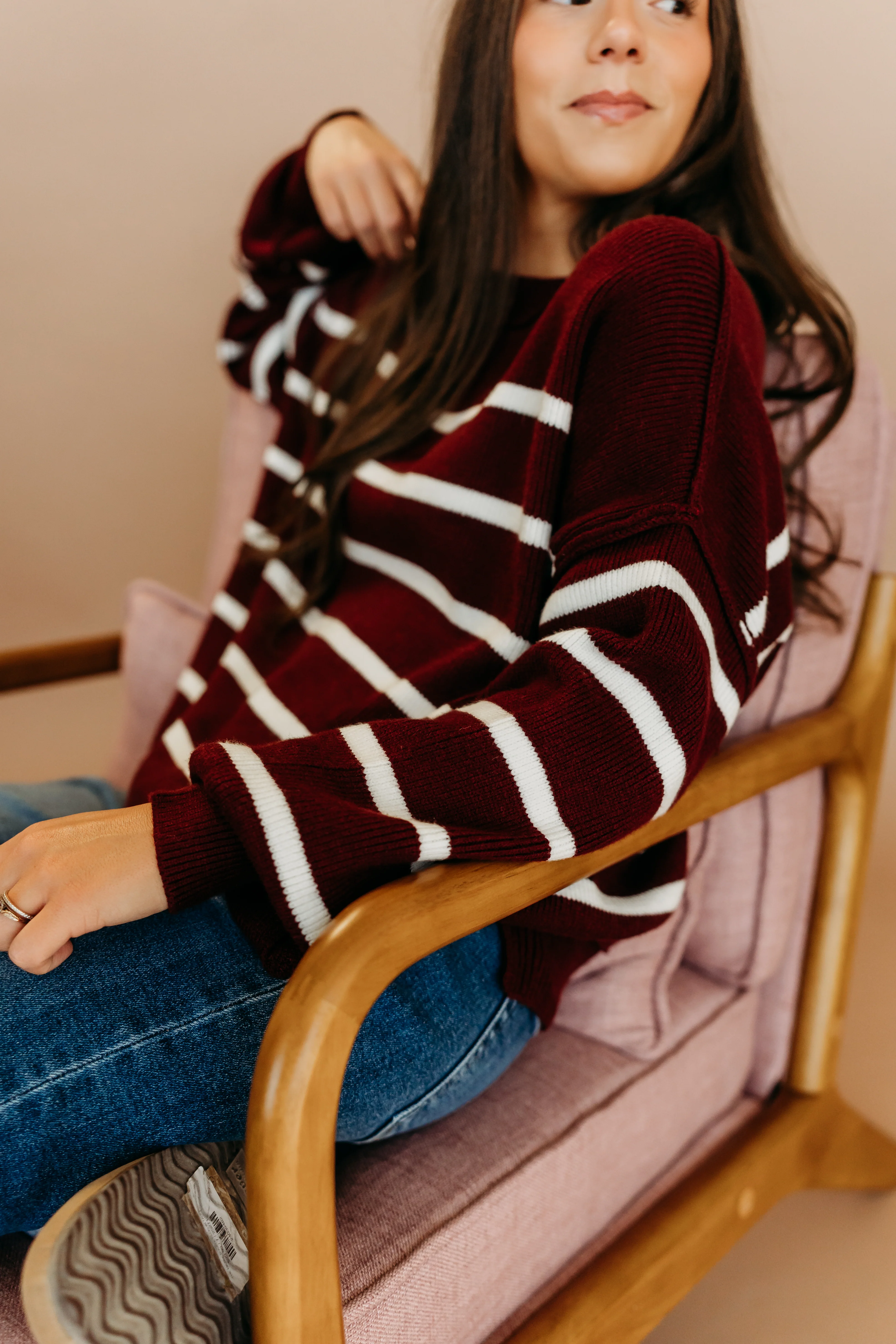 THE CLARKE STRIPED SWEATER IN BURGUNDY - Payfeveri