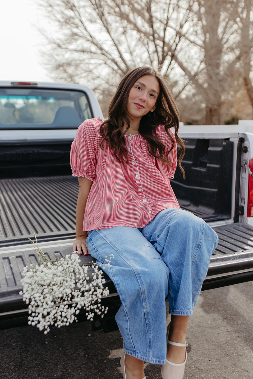 THE DAPHNE CHECKERED TOP IN RED - Payfeveri