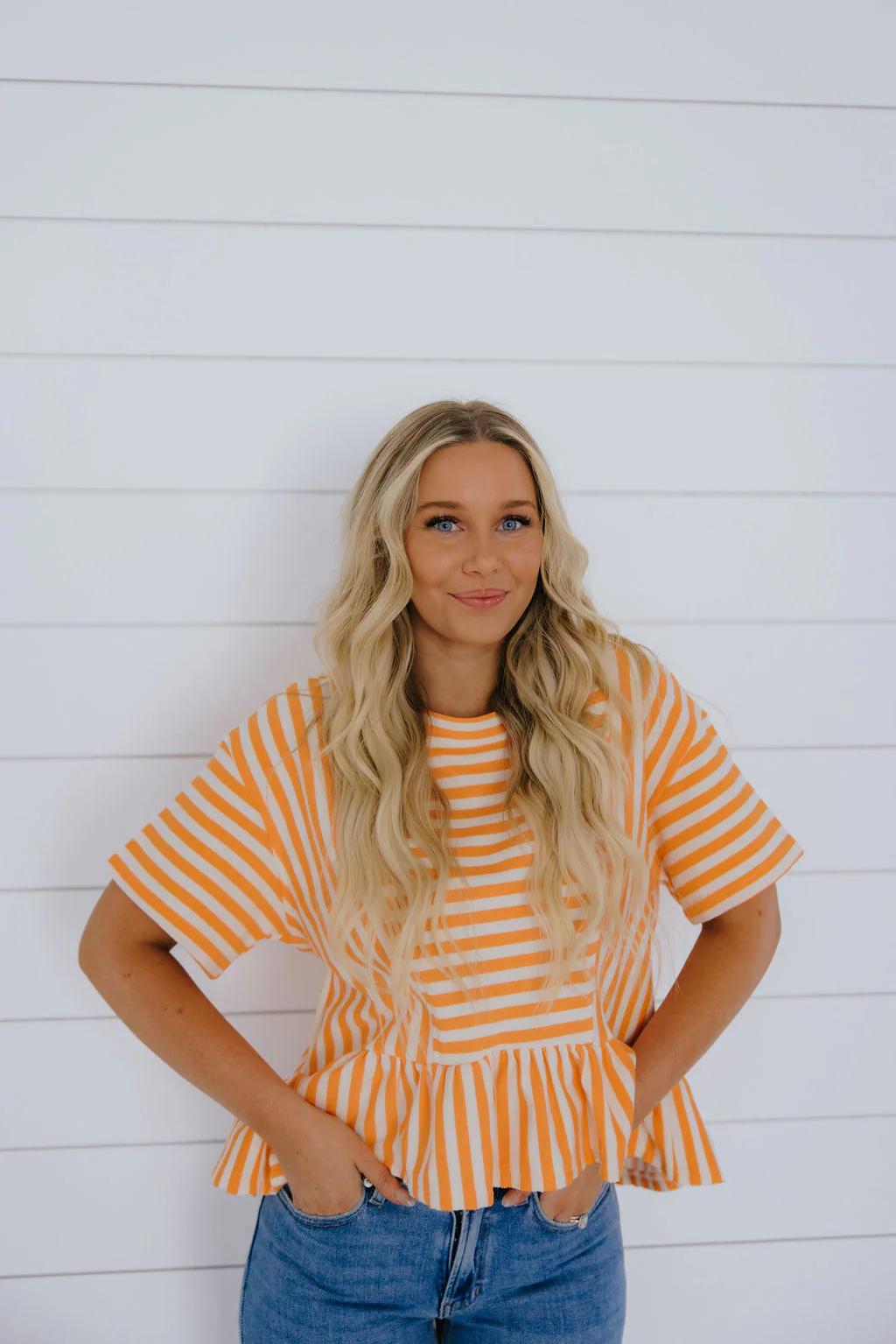 THE FRENCHIE STRIPE TERRY TOP IN TANGERINE - Payfeveri