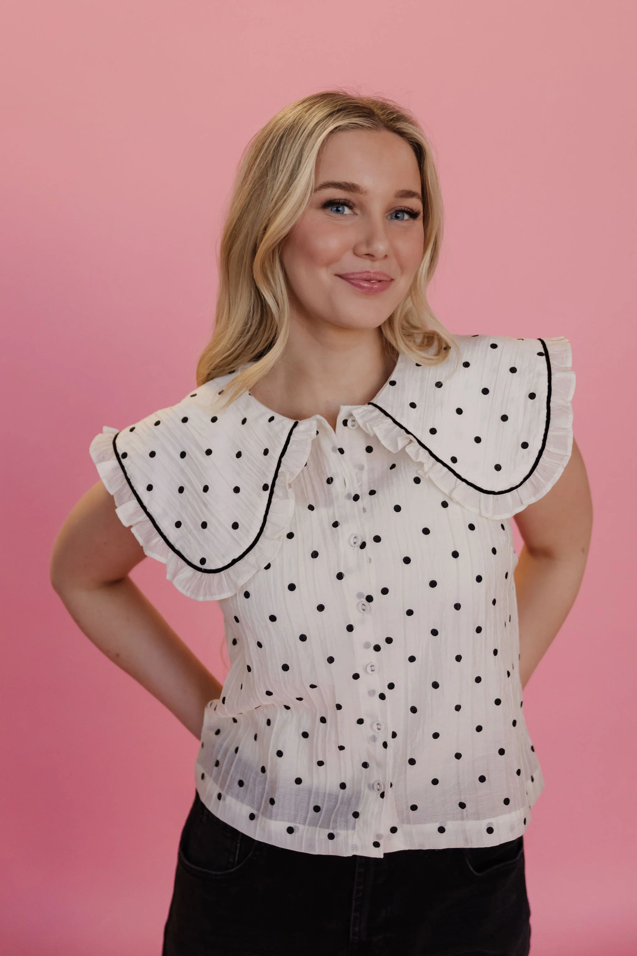 THE ALLISON POLKA DOT RUFFLE TOP IN IVORY - Payfeveri