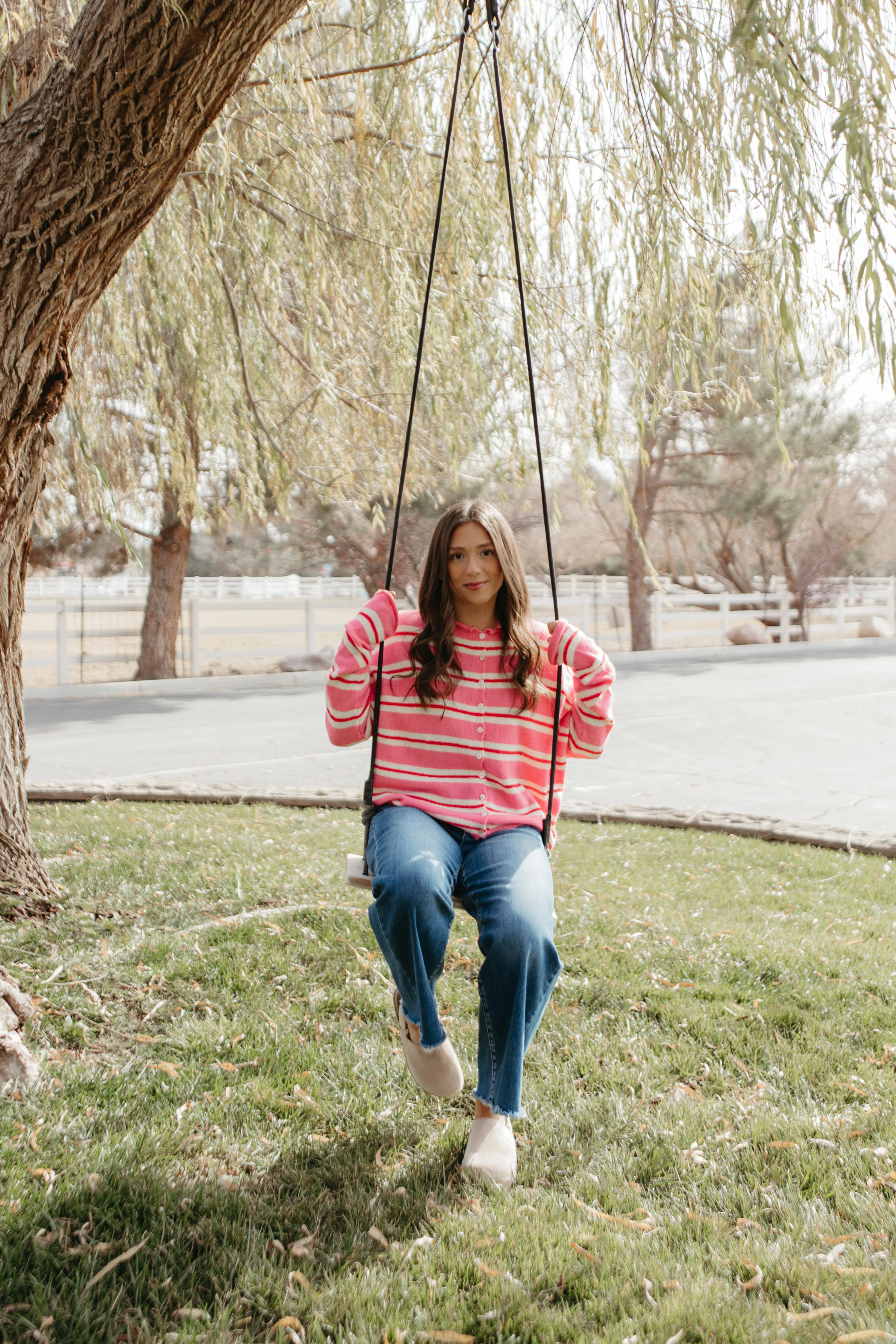 THE CAMPBELL CARDIGAN IN PINK VARSITY STRIPE - Payfeveri
