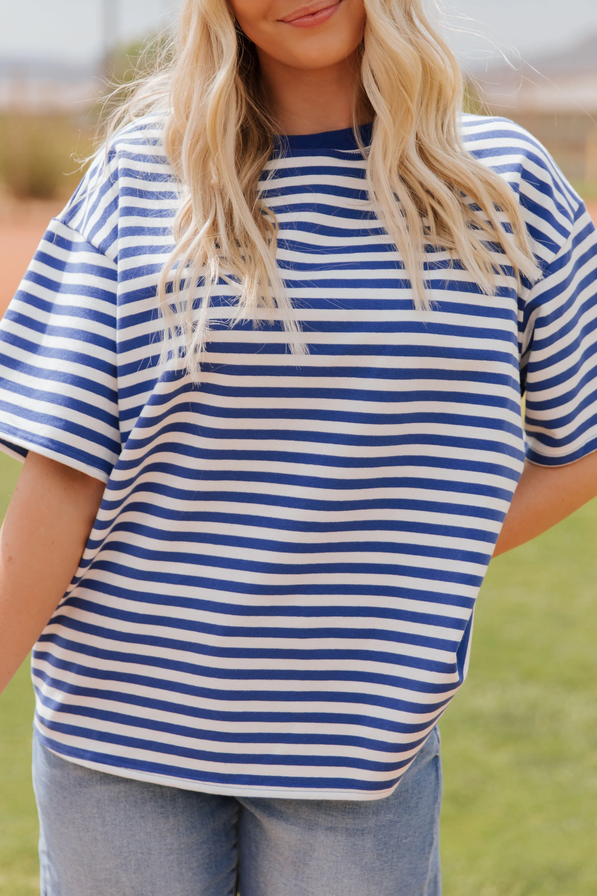 THE STEVIE OVERSIZED STRIPED TOP IN BLUE - Payfeveri