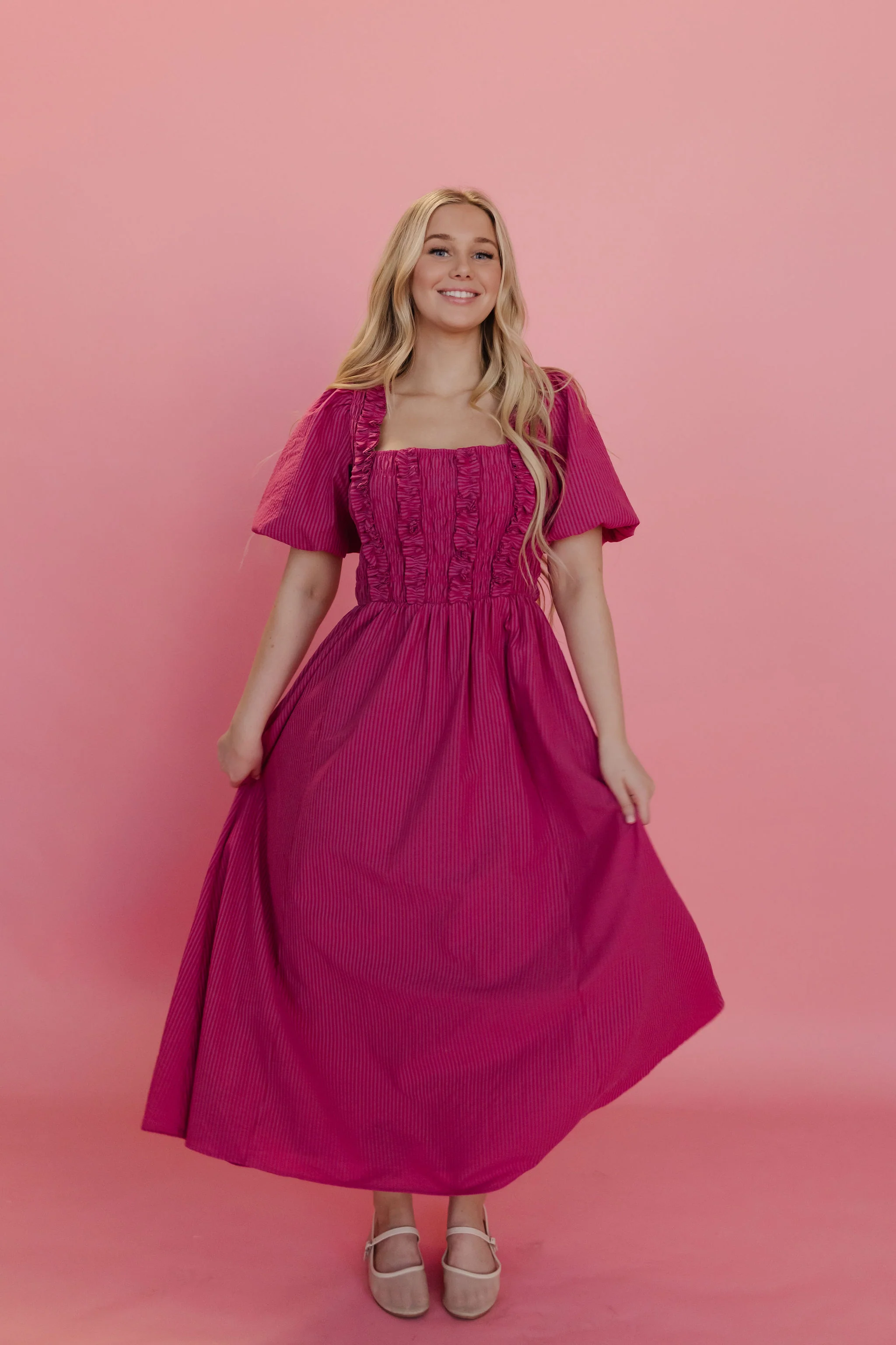 THE JONIE STRIPED MAXI DRESS IN FUCHSIA - Payfeveri