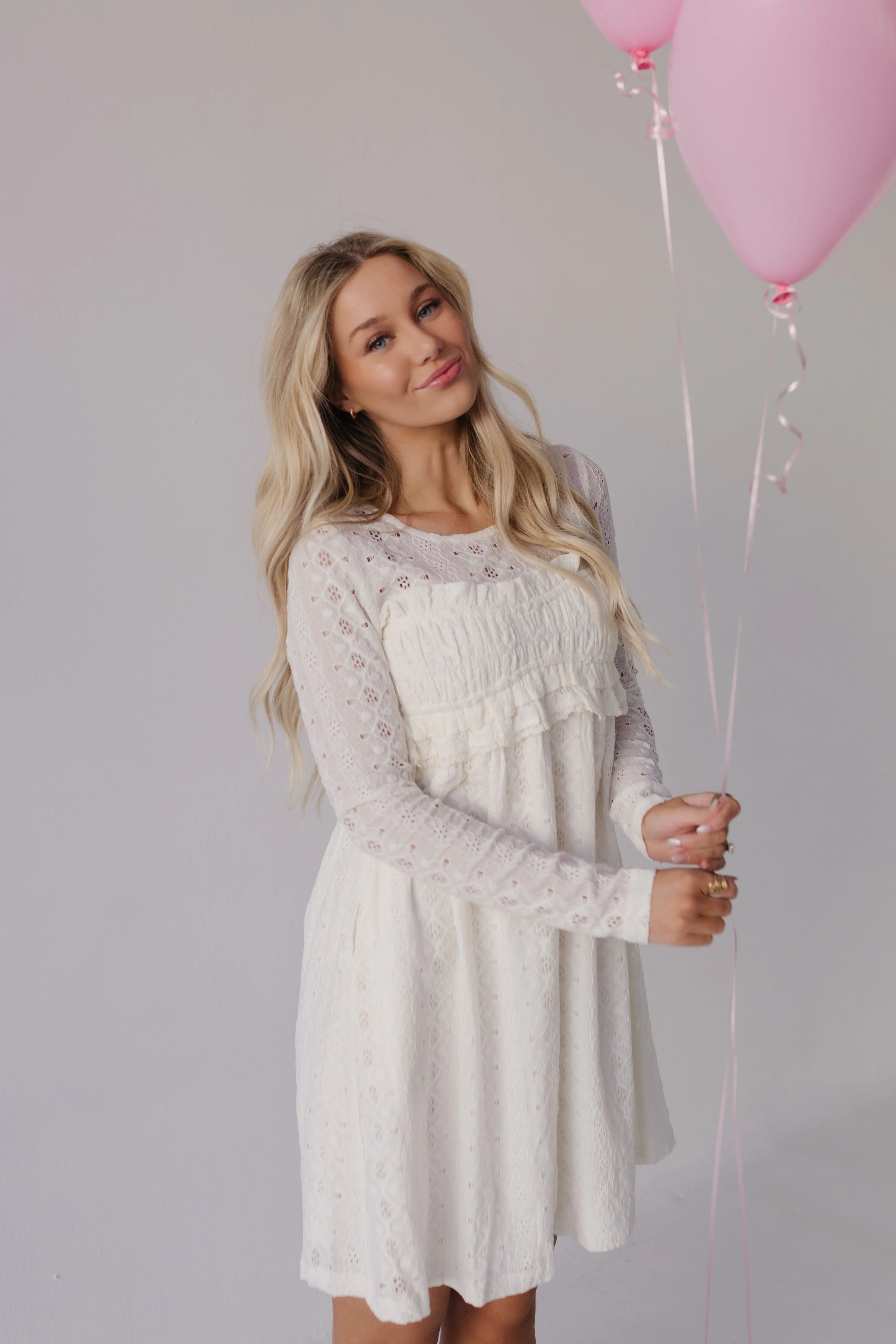 THE CALIANA CROCHET MINI BABYDOLL DRESS IN CREAM - Payfeveri
