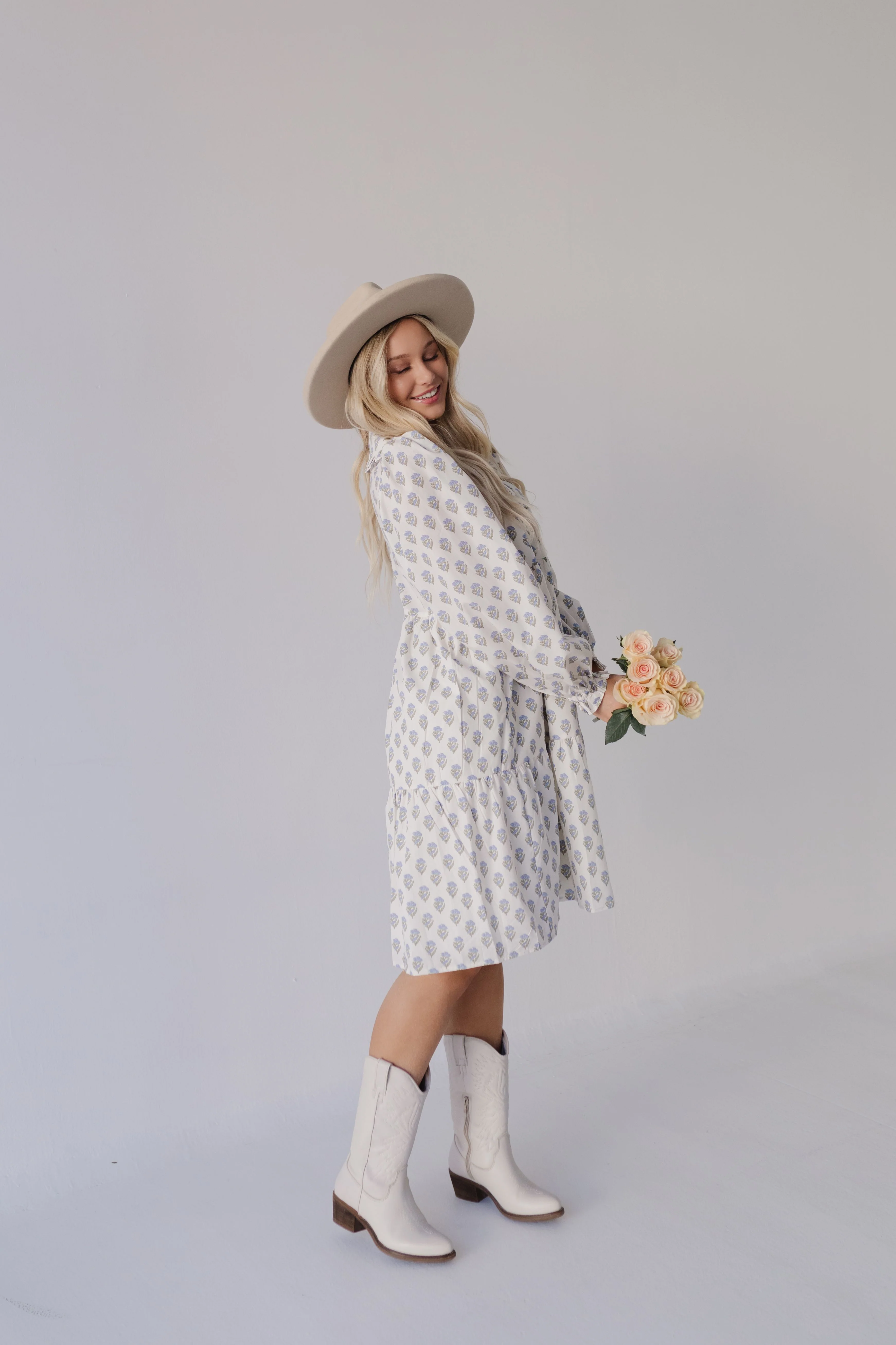 THE BROOKS FLORAL MIDI DRESS IN BLUE - Payfeveri