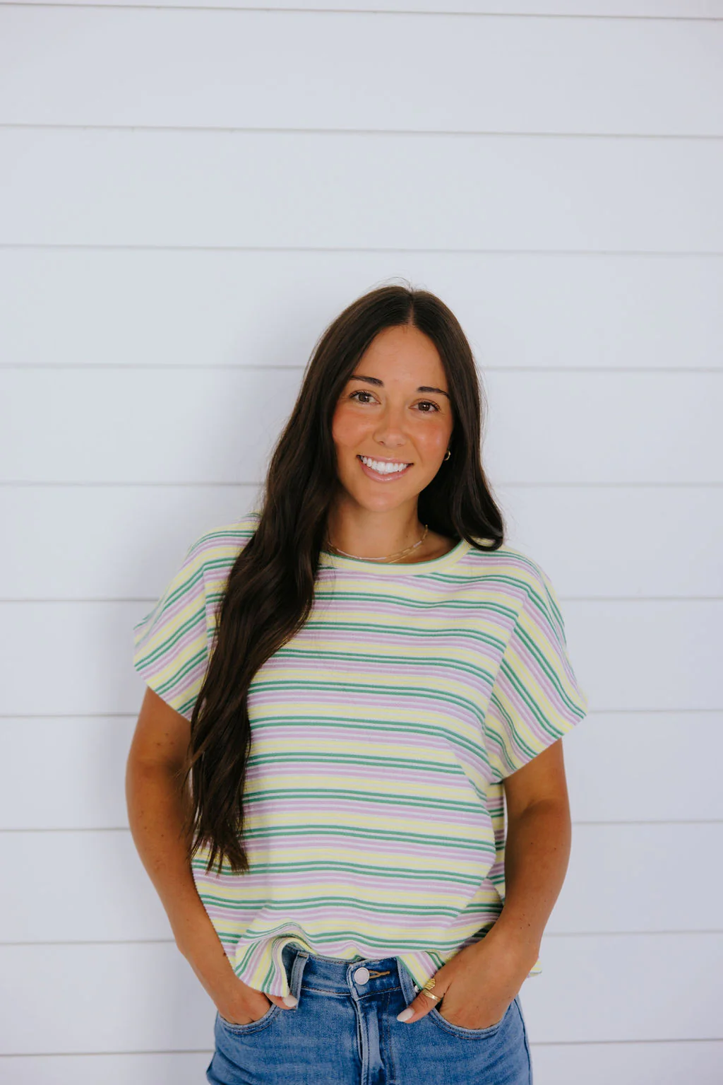 THE HAYDEN STRIPED BOXY TEE IN YELLOW - Payfeveri
