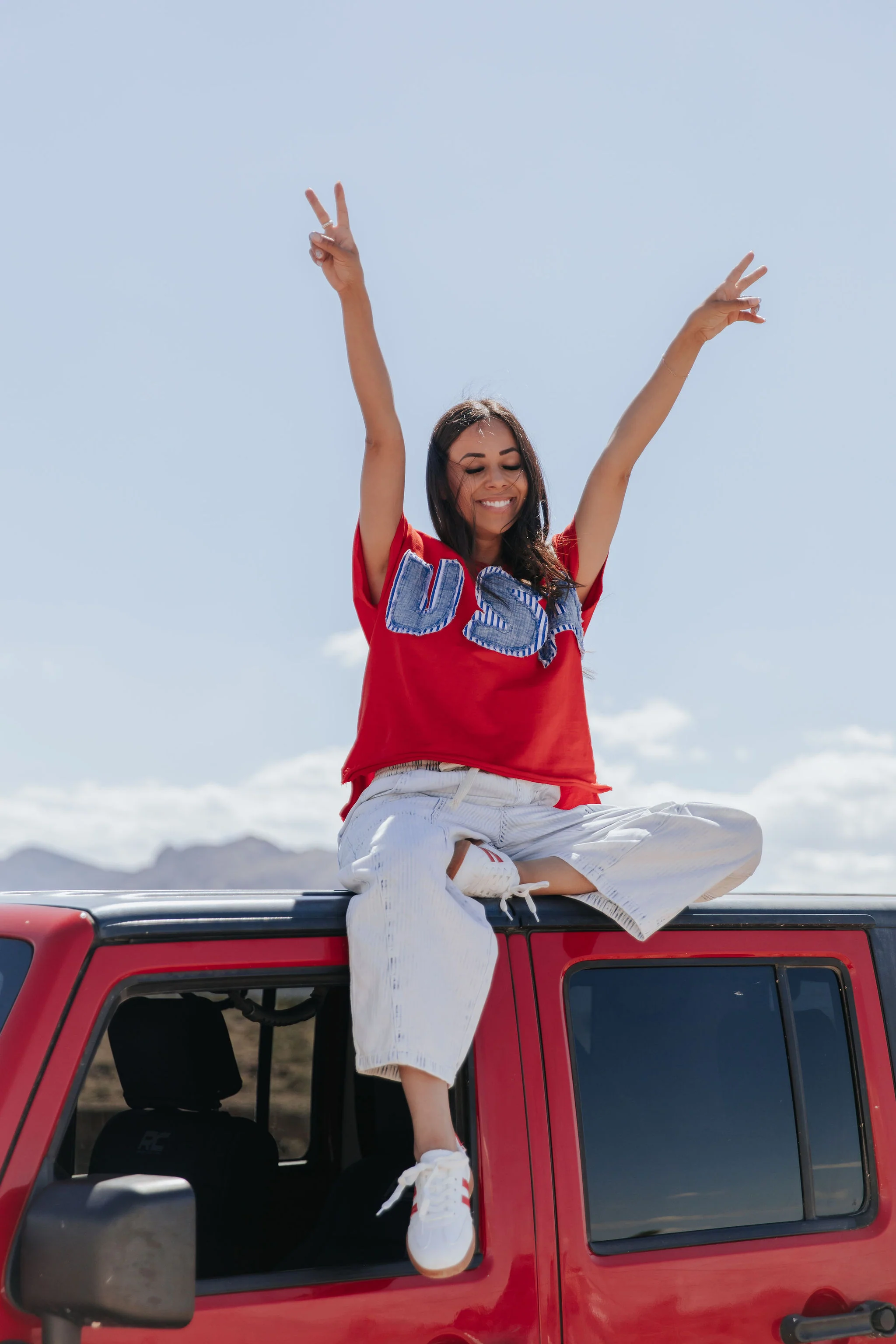 THE LIBERTY USA PATCHWORK TOP IN WASHED RED - Payfeveri