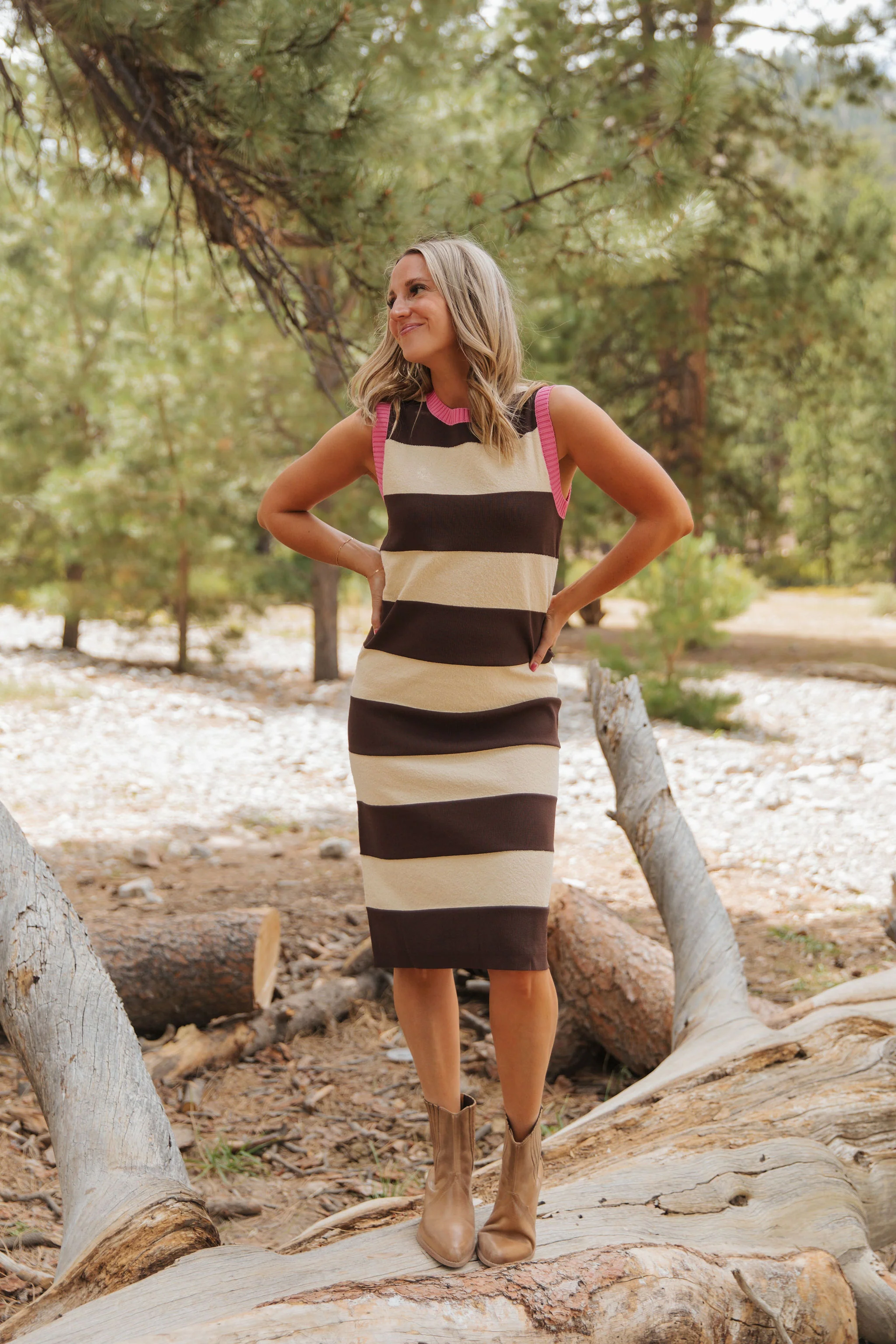 THE MAGGY SHEATH MIDI IN BROWN/CREAM - Payfeveri