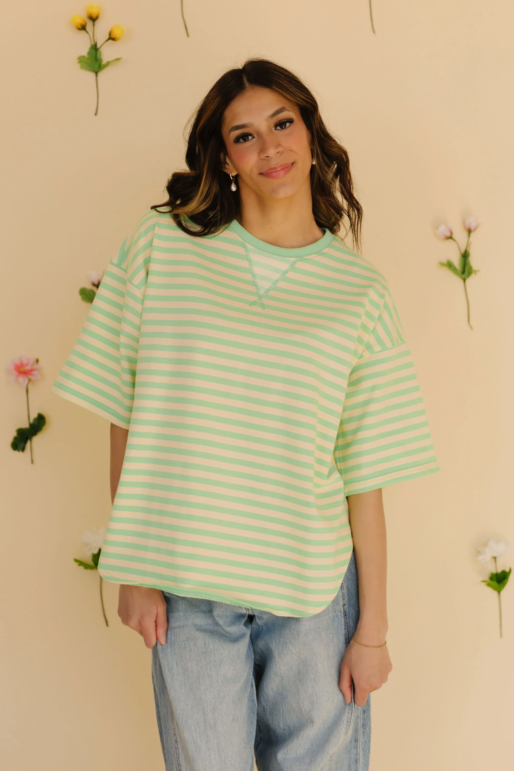 THE CORBIN OVERSIZED STRIPED TOP IN MINT - Payfeveri