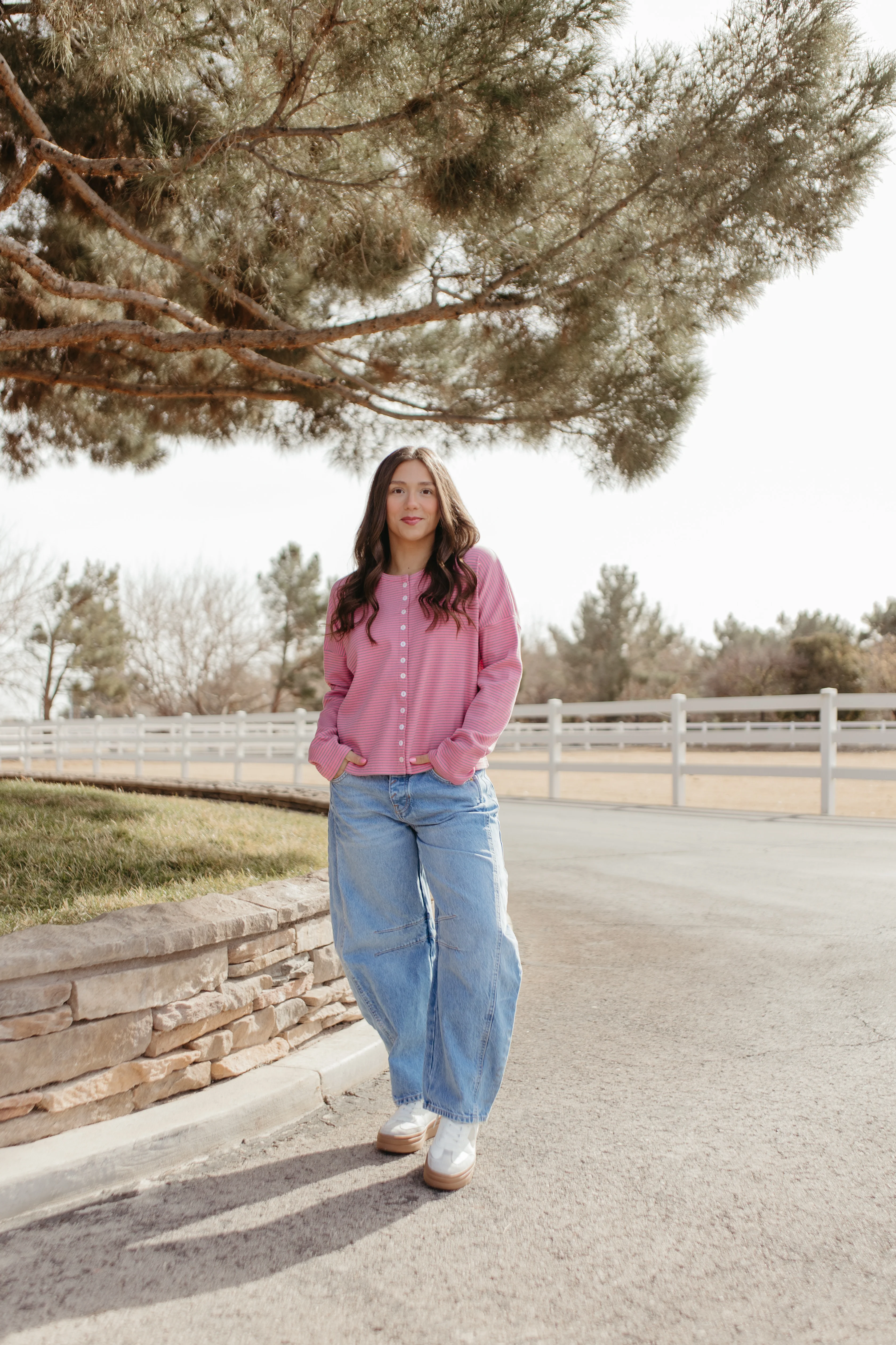 THE RYLEE RIBBED CARDIGAN IN PINK MINI STRIPE - Payfeveri
