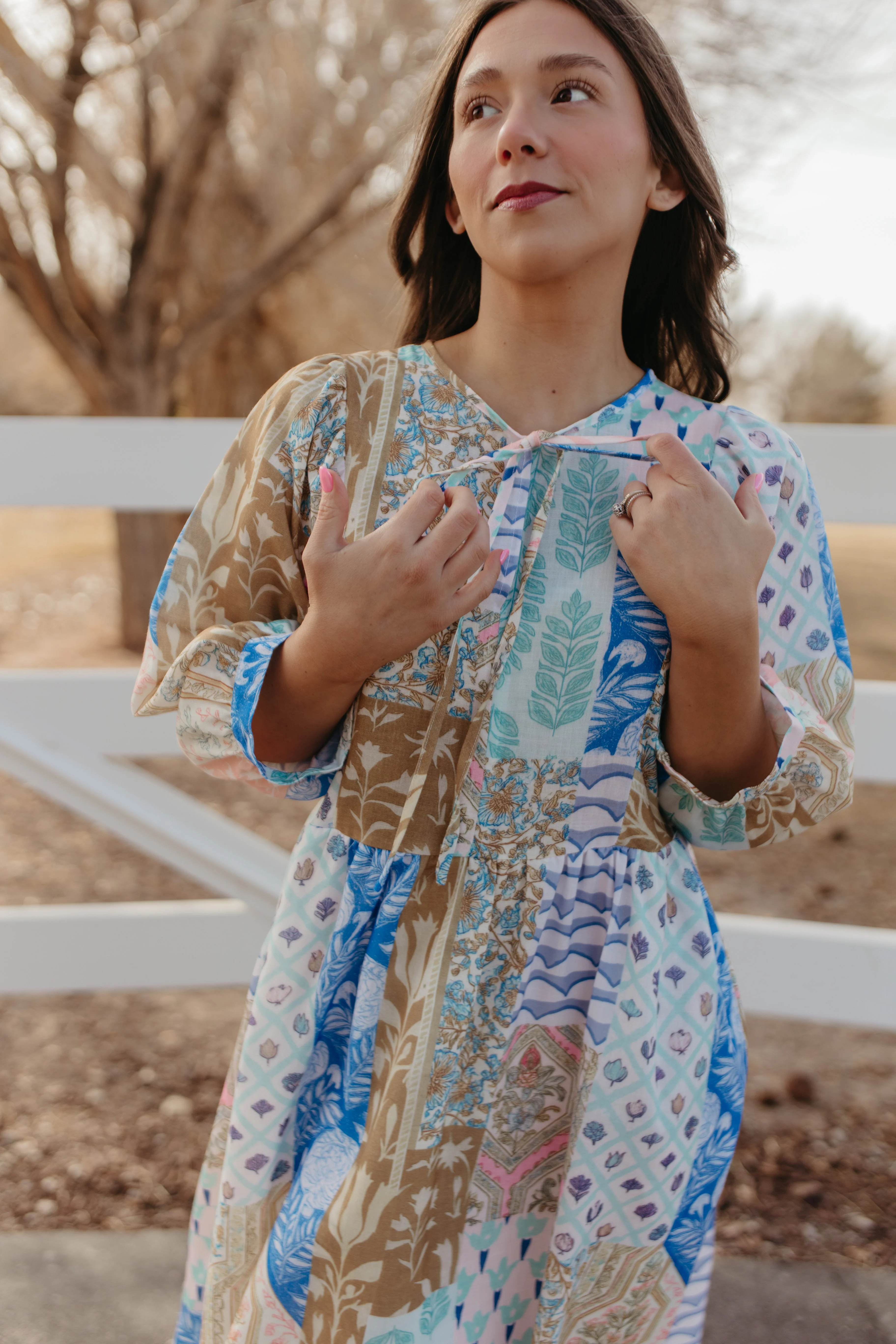 THE SALENA MULTI PRINT MAXI DRESS IN BLUE - Payfeveri