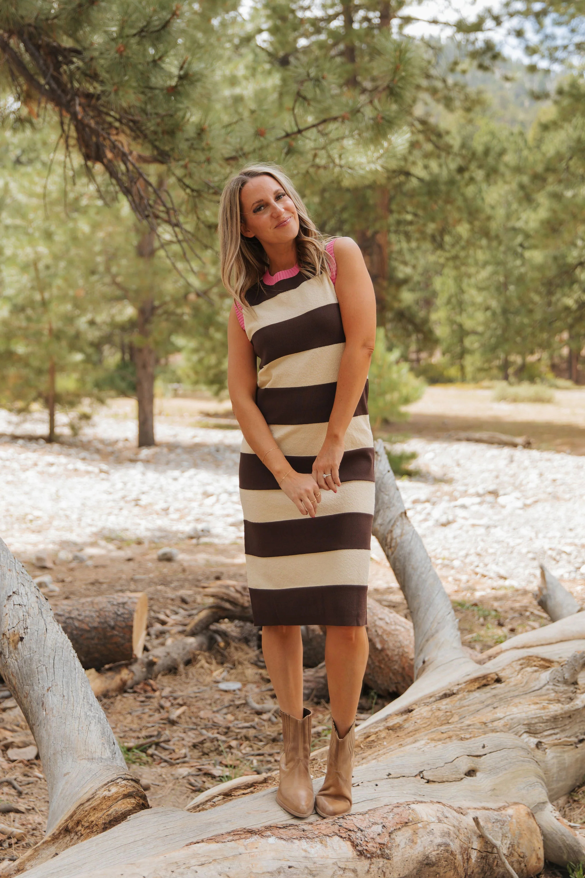 THE MAGGY SHEATH MIDI IN BROWN/CREAM - Payfeveri