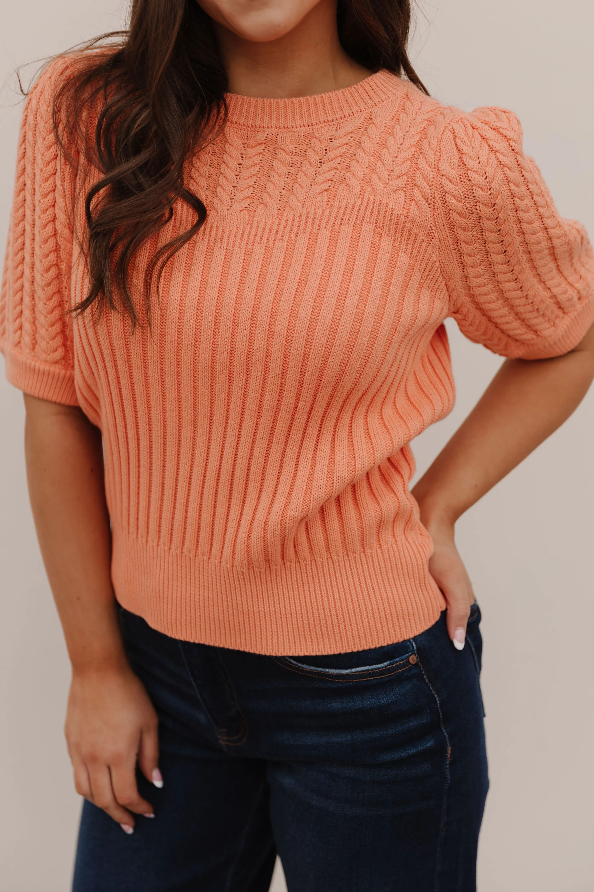 THE KASSIDY PUFF SLEEVE SWEATER IN APRICOT - Payfeveri
