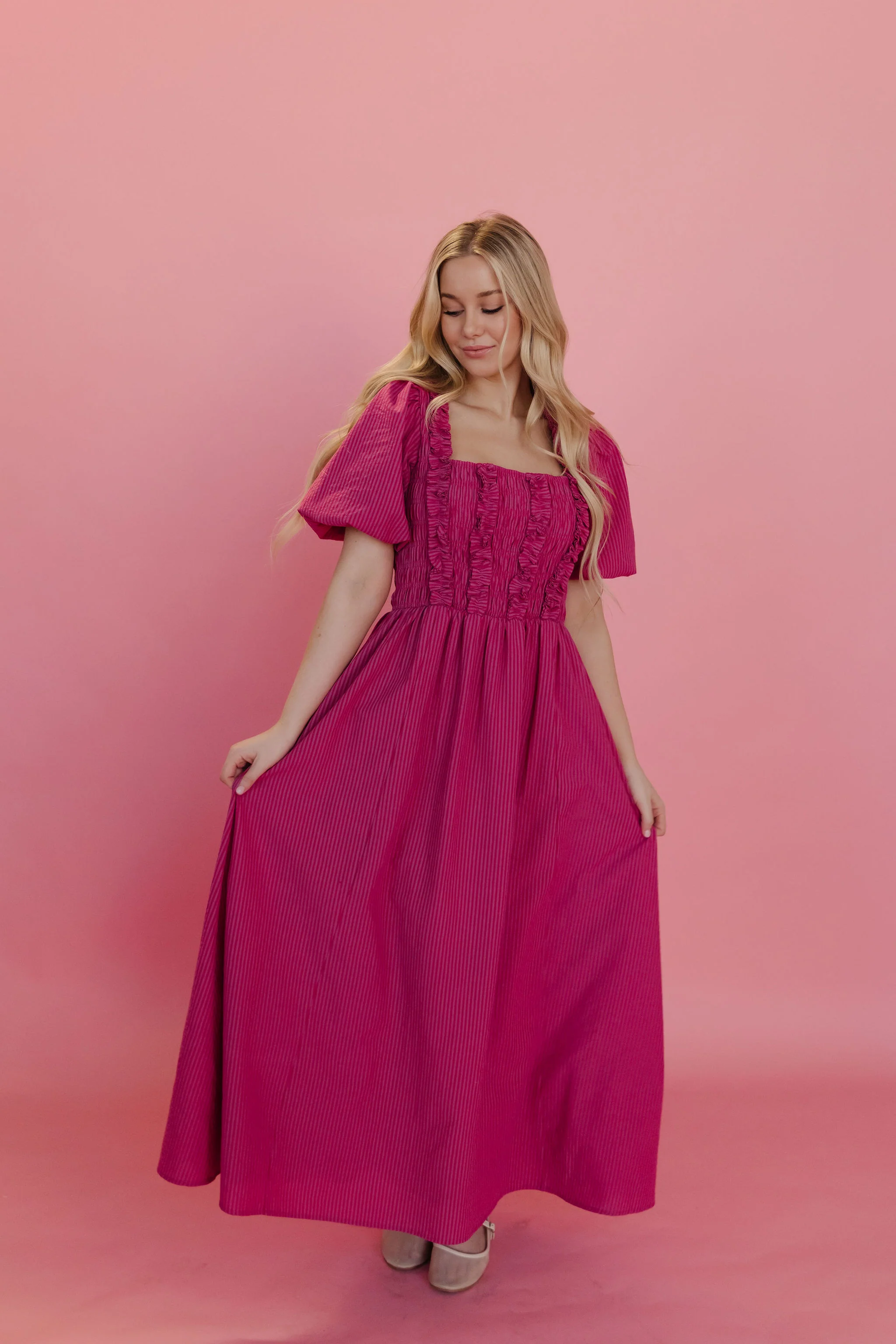 THE JONIE STRIPED MAXI DRESS IN FUCHSIA - Payfeveri