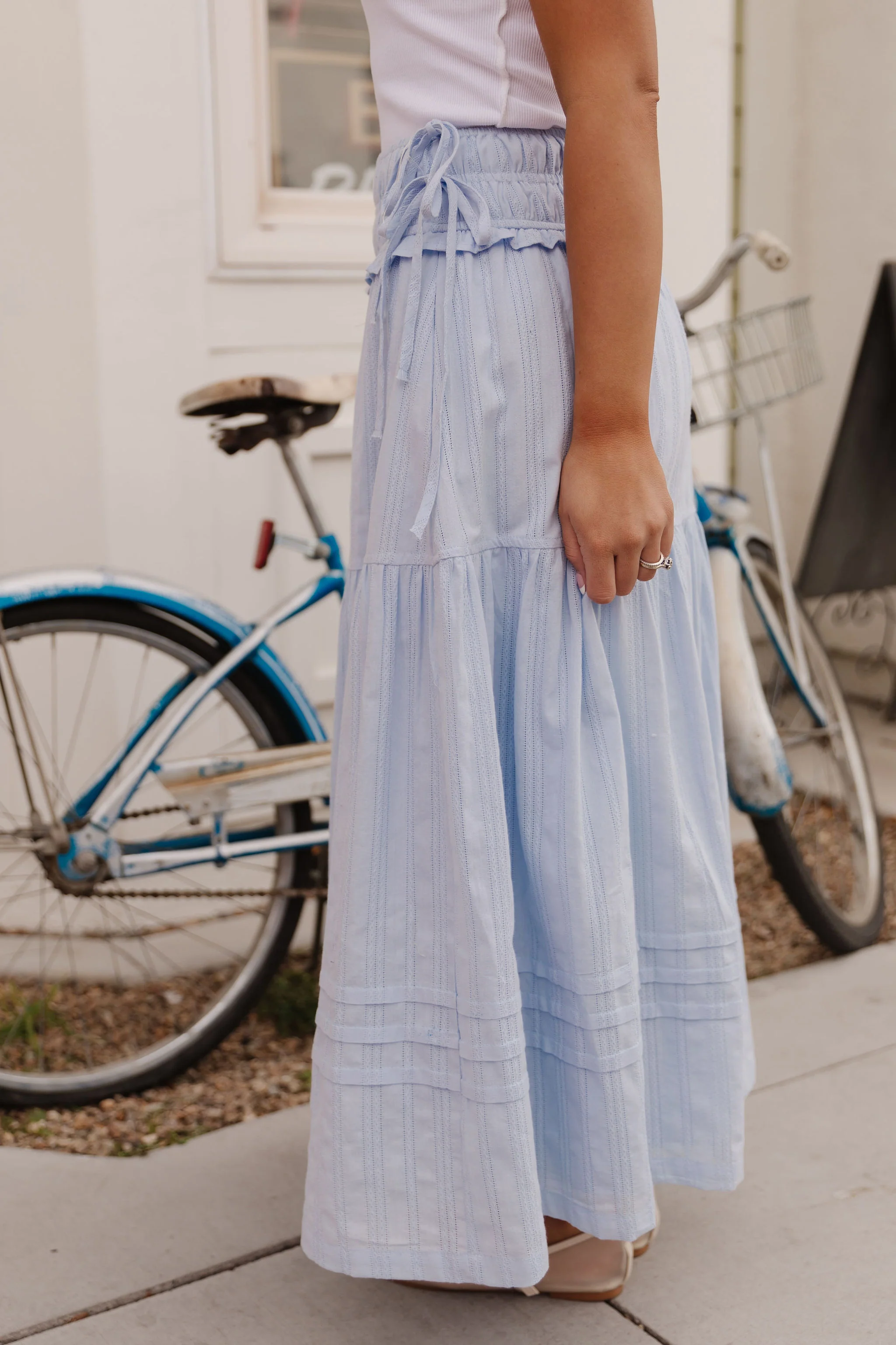 THE MANON SIDE TIE LINEN MAXI SKIRT IN BABY BLUE - Payfeveri