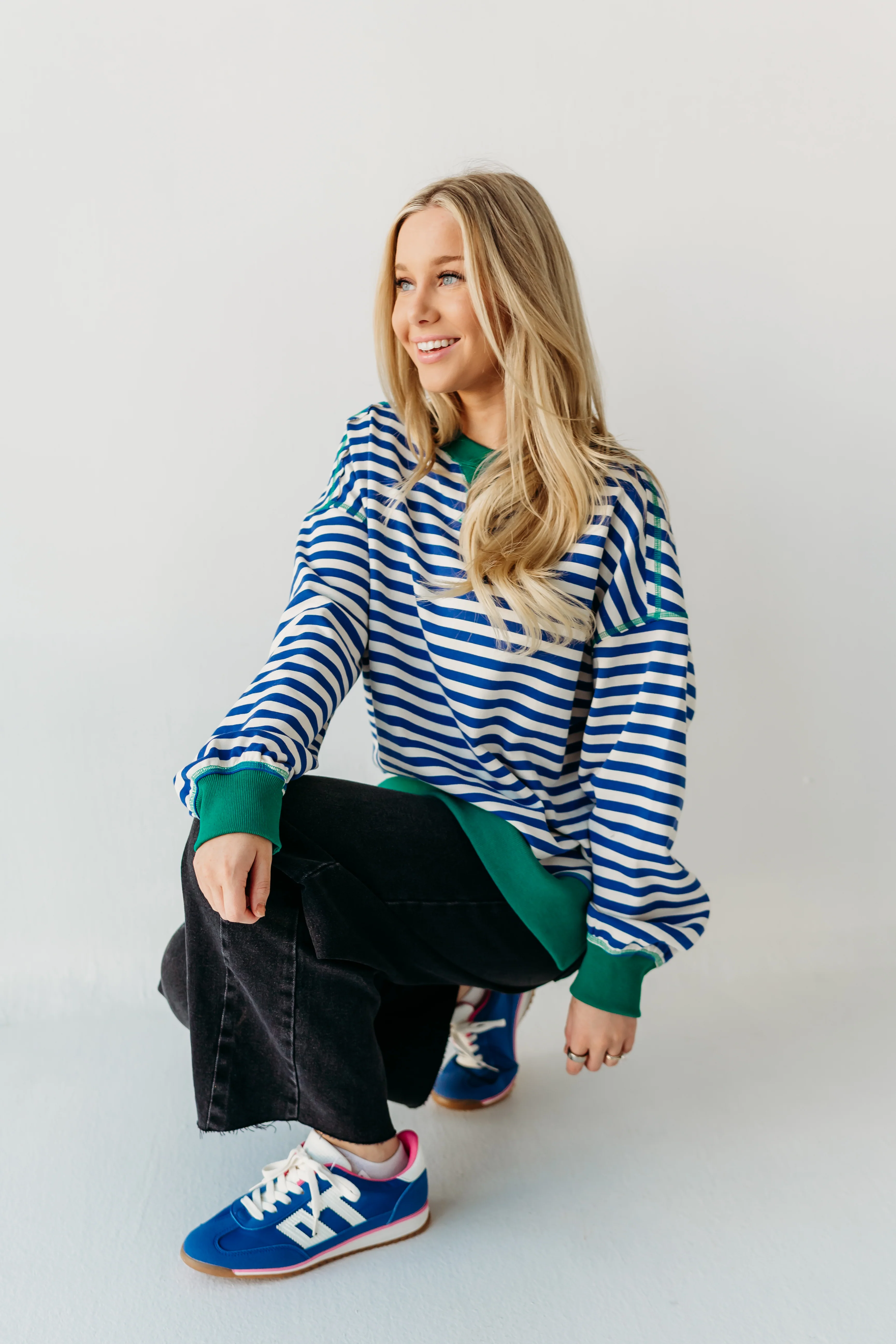 THE HAIDEN OVERSIZED STRIPED CREW IN BLUE - Payfeveri