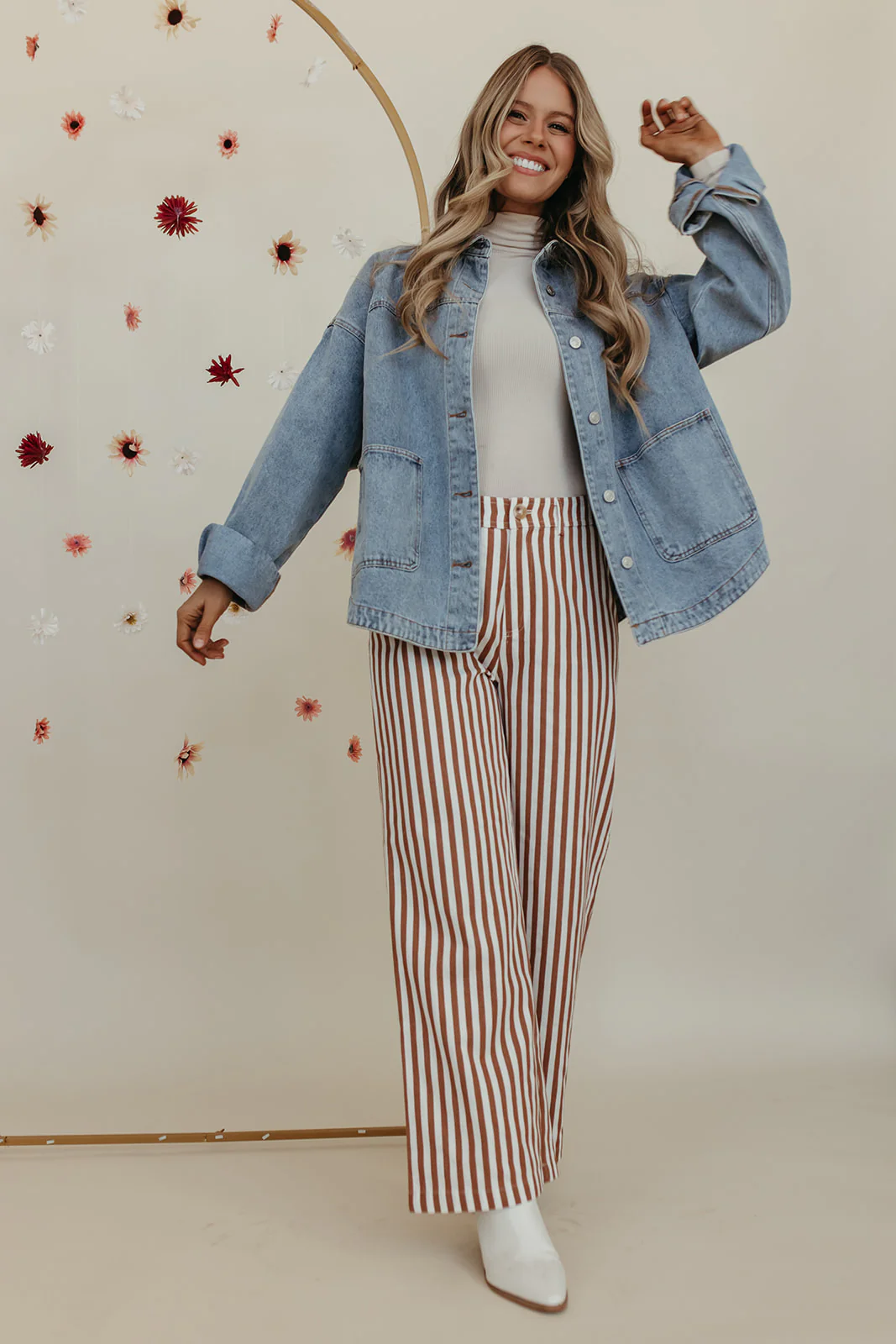 THE STACEY STRIPED WIDE LEG PANTS IN IVORY - Payfeveri