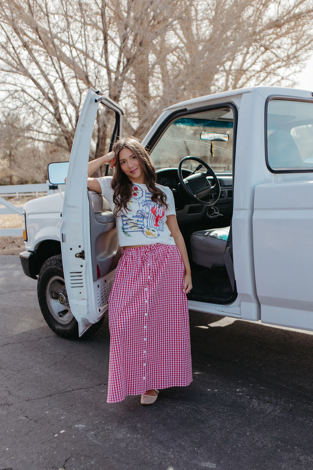 THE PHOEBE GINGHAM MAXI SKIRT IN ROSE - Payfeveri