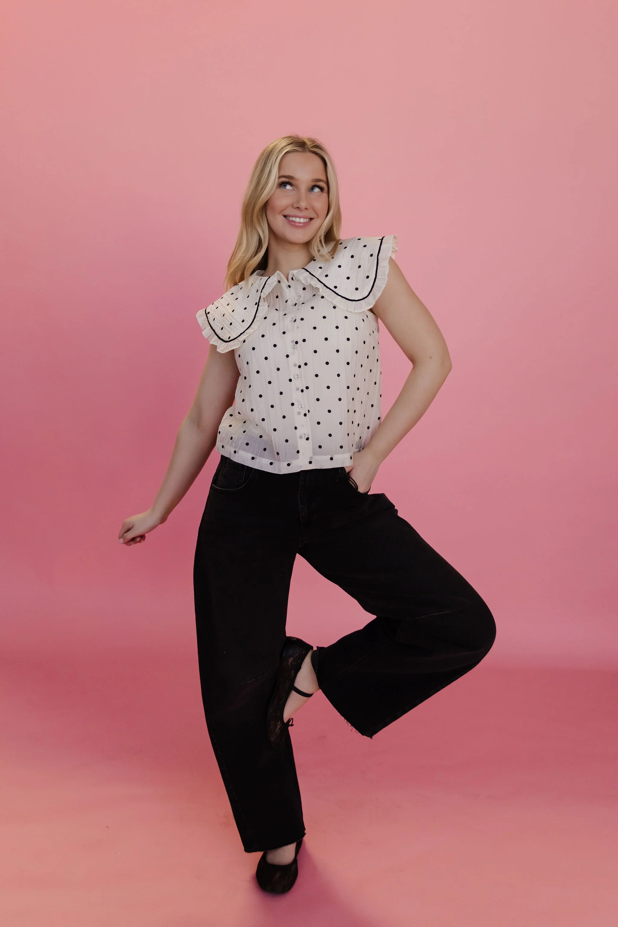 THE ALLISON POLKA DOT RUFFLE TOP IN IVORY - Payfeveri