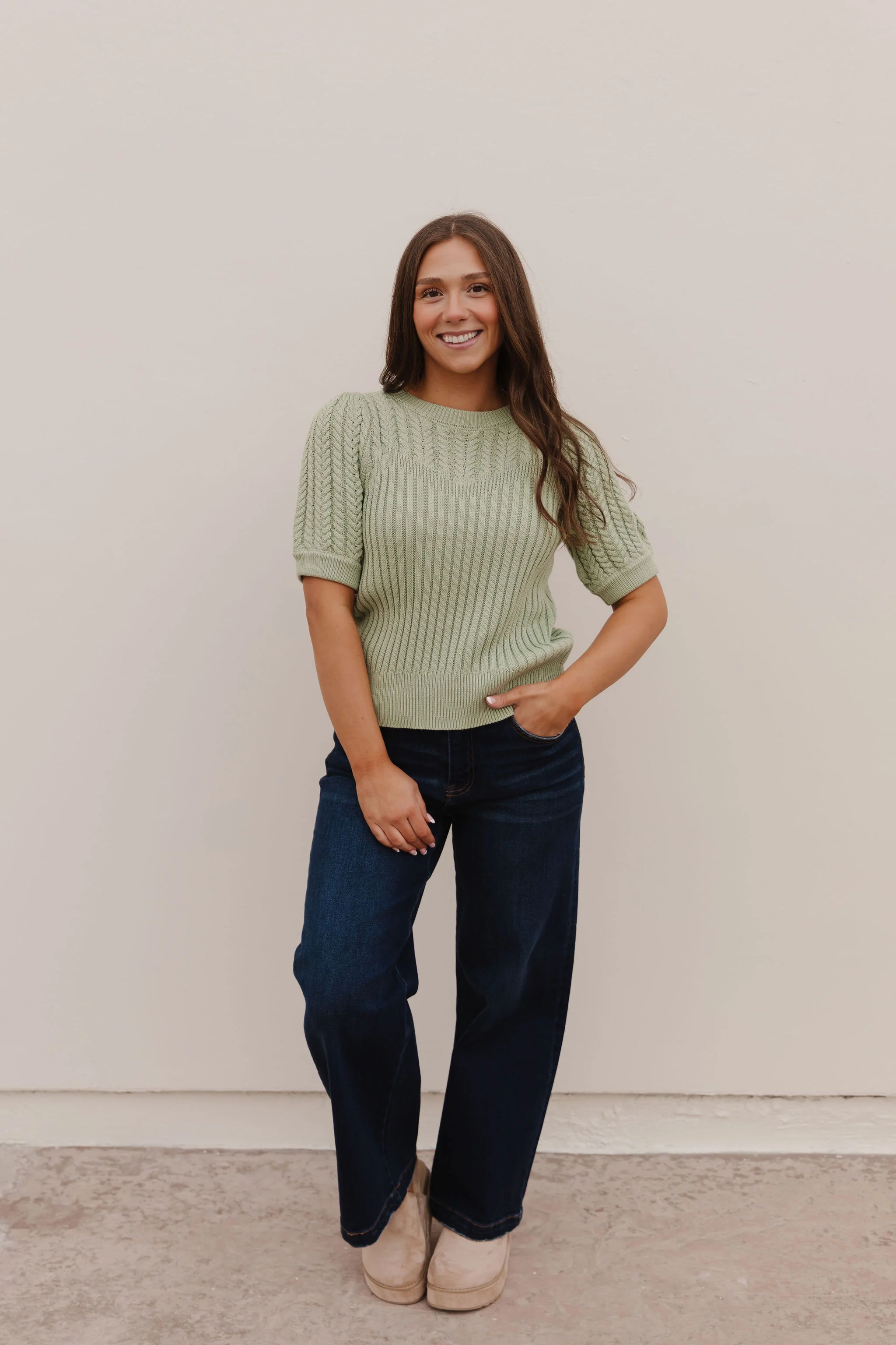 THE KASSIDY PUFF SLEEVE SWEATER IN SAGE - Payfeveri